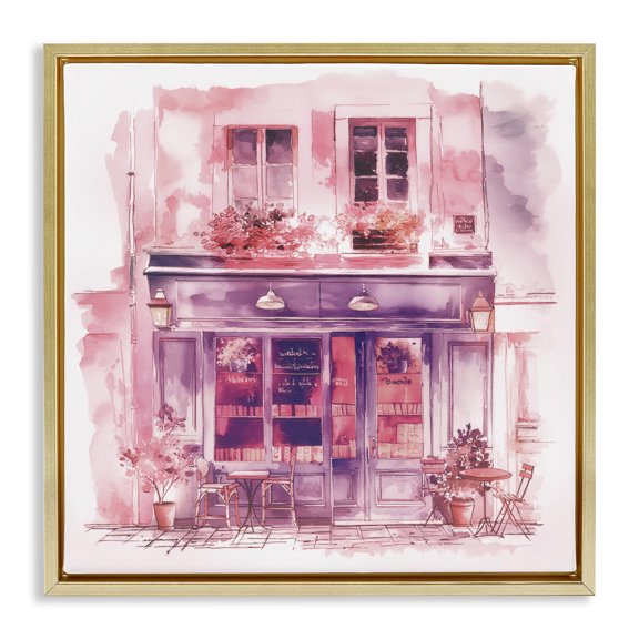 Stupell Industries Pink Bistro Café Buildings & Architecture Painting Gold Floater Framed Canvas Art Print Wall Art, 25 x 25