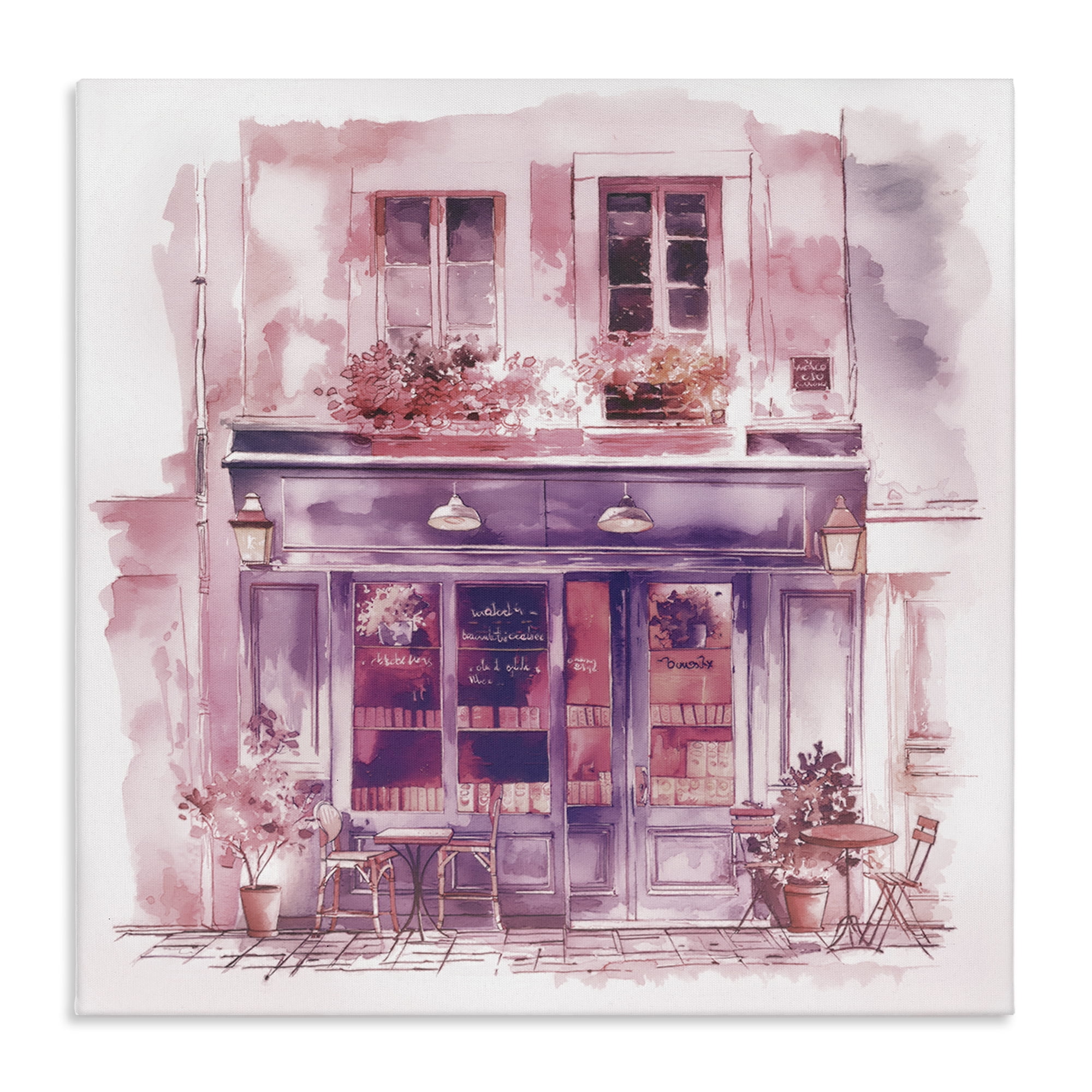 Stupell Industries Pink Bistro Café Buildings & Architecture Painting Wrapped Canvas Art Print Wall Art, 24 x 24