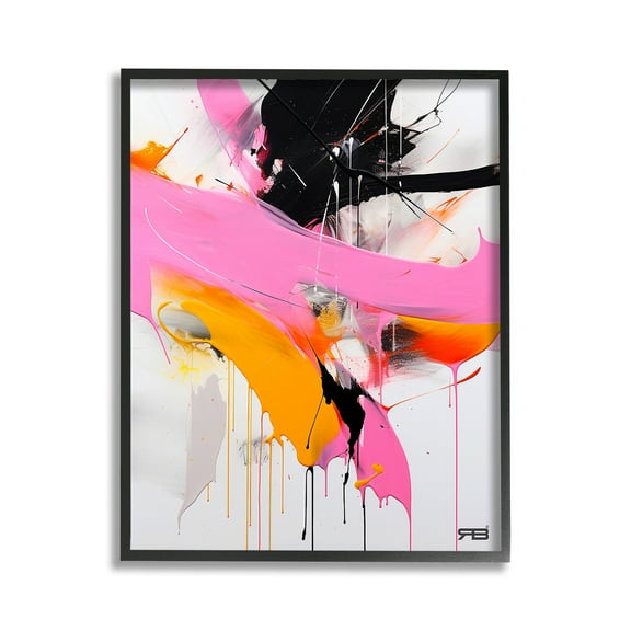 Stupell Industries Pink & Black Contemporary Abstract Painting Black Framed Art Print Wall Art, 11 x 14