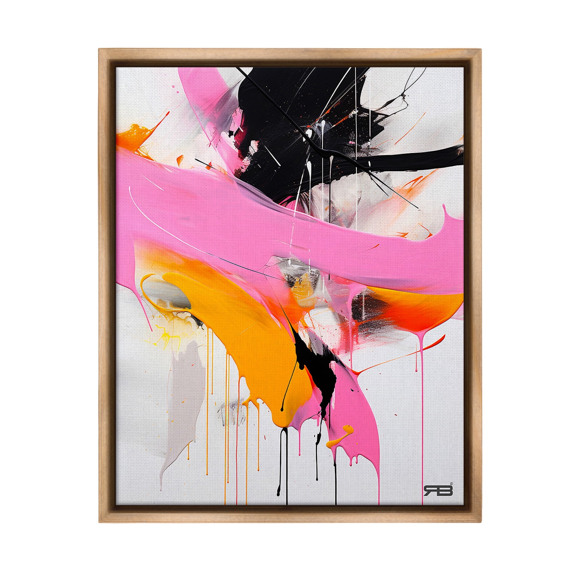 Stupell Industries Pink & Black Contemporary Abstract Painting Brown Floater Framed Canvas Art Print Wall Art, 17 x 21