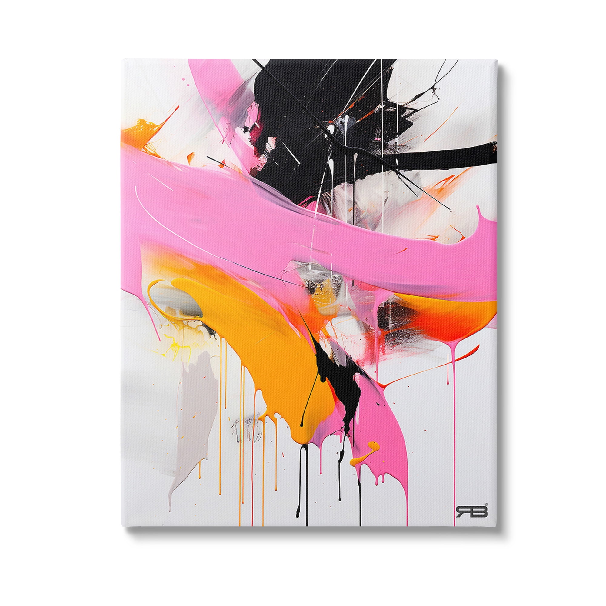 Stupell Industries Pink & Black Contemporary Abstract Painting Gallery Wrapped Canvas Art Print Wall Art, 16 x 20