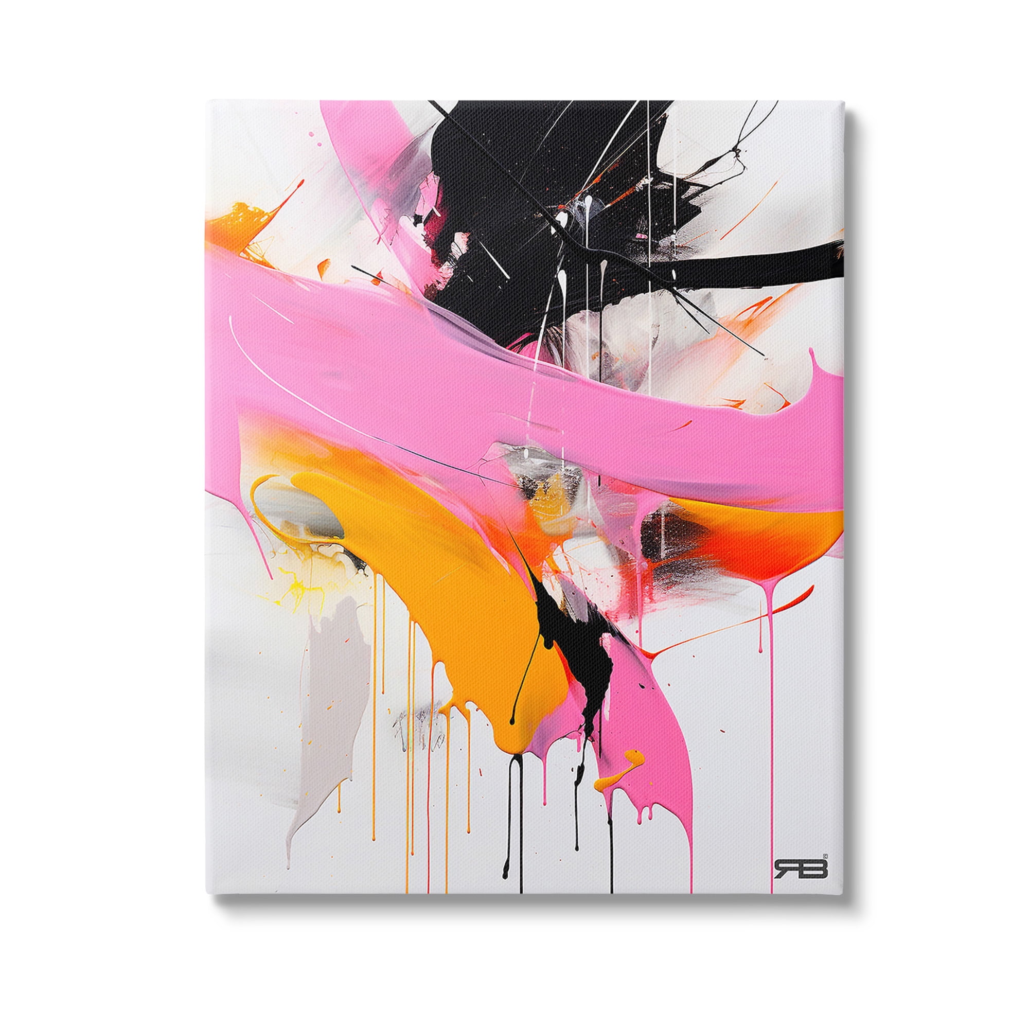 Stupell Industries Pink & Black Contemporary Abstract Painting Gallery Wrapped Canvas Art Print Wall Art, 24 x 30