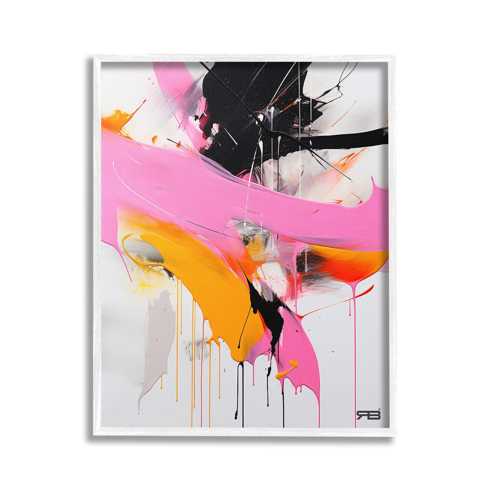 Stupell Industries Pink & Black Contemporary Abstract Painting White Framed Art Print Wall Art, 24 x 30