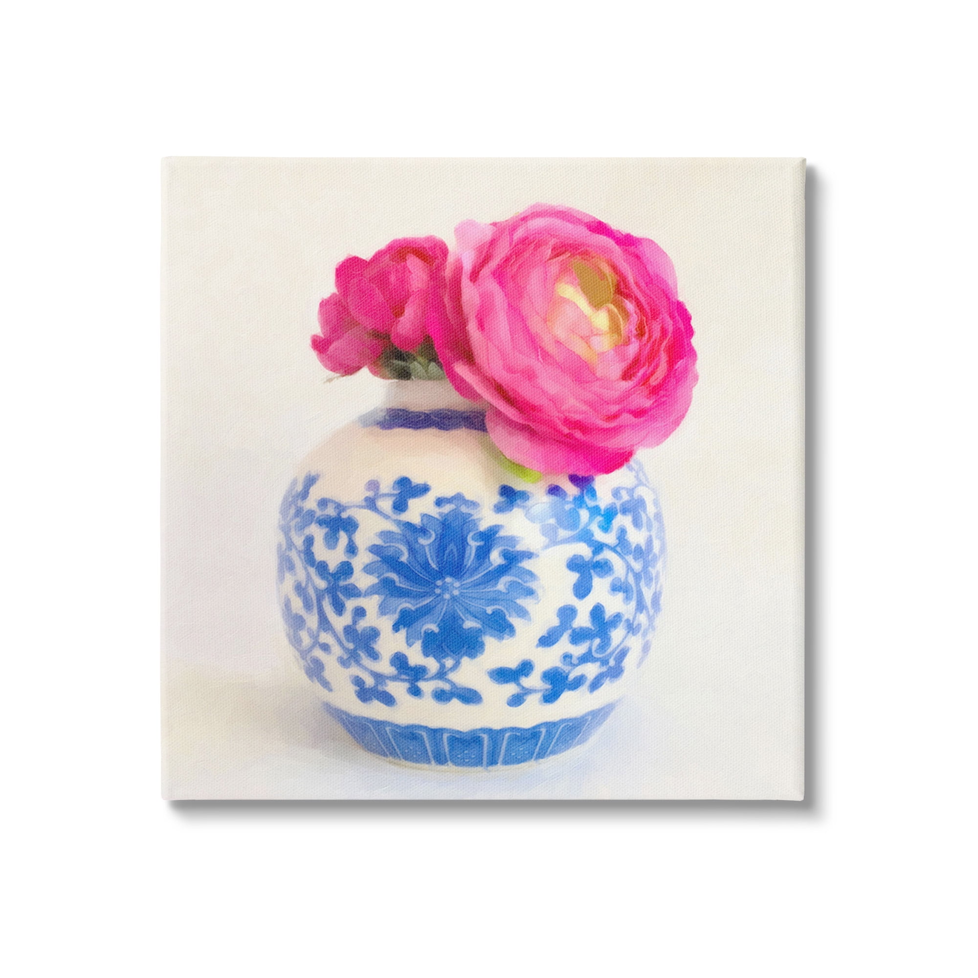 Stupell Industries Pink Bloom & Ornate Vase Botanical & Floral Painting Gallery Wrapped Canvas Art Print Wall Art, 30 x 30