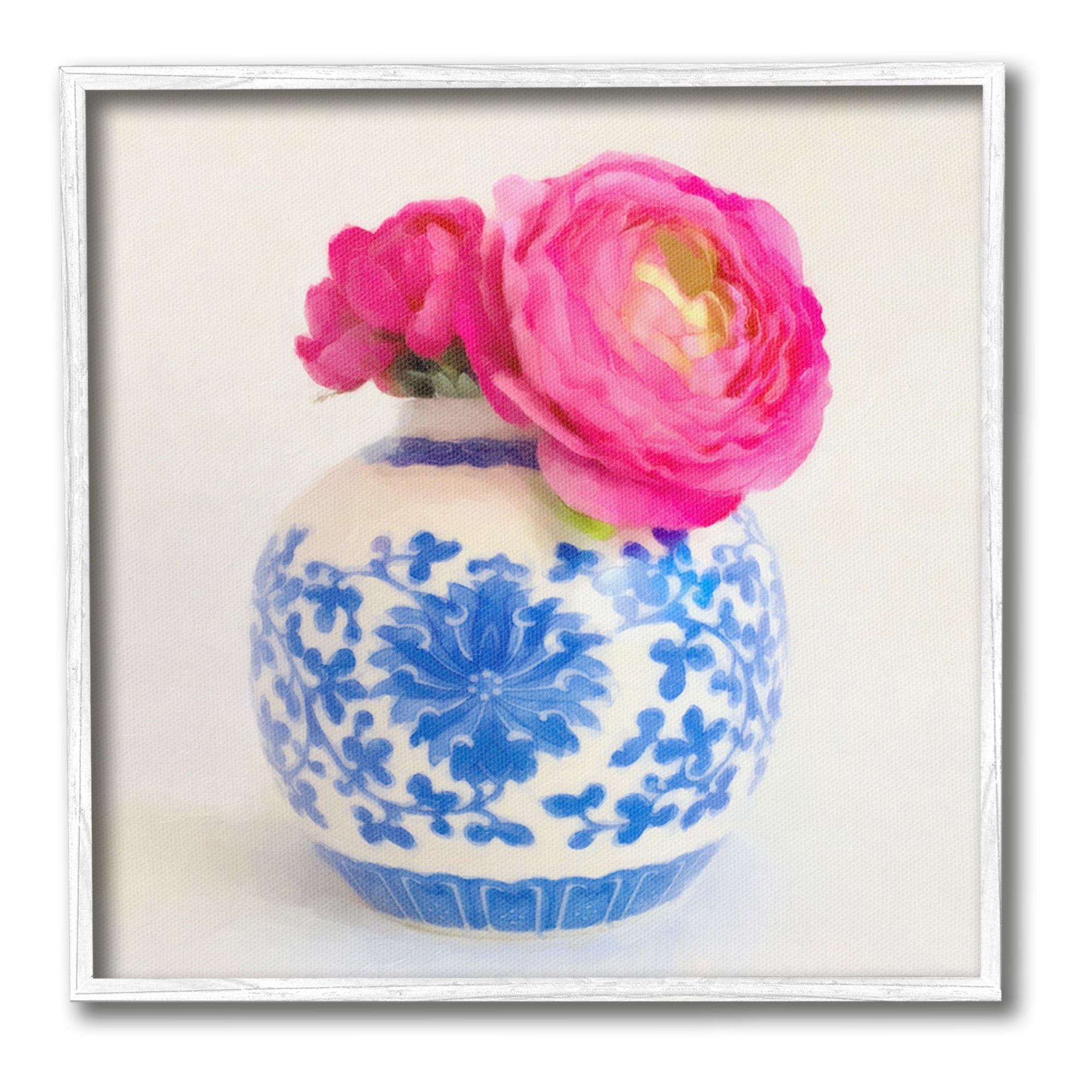 Stupell Industries Pink Bloom & Ornate Vase Botanical & Floral Painting White Framed Art Print Wall Art, 24 x 24
