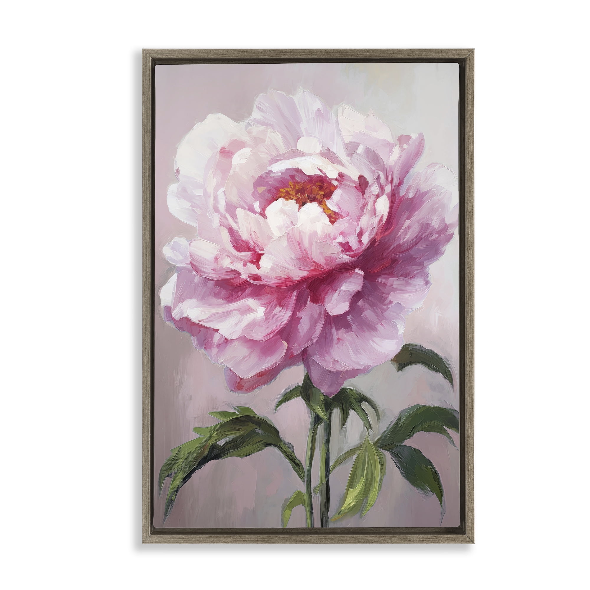 Stupell Industries Pink Blooming Floral Botanical & Floral Painting Brown Floater Framed Art Print Wall Art, 21 x 31