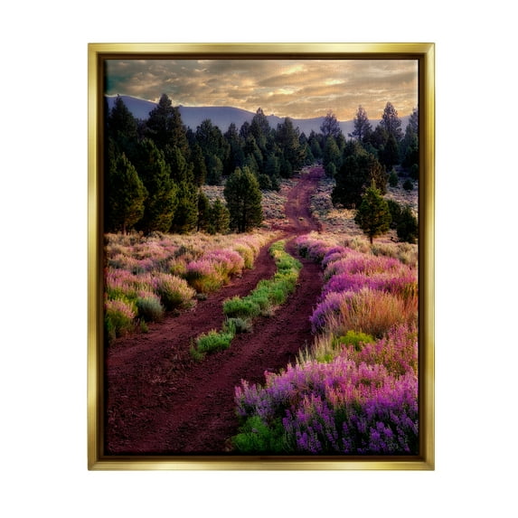 Stupell Industries Pink Blooming Meadow Landscape Landscape Photography Gold Floater Framed Art Print Wall Art