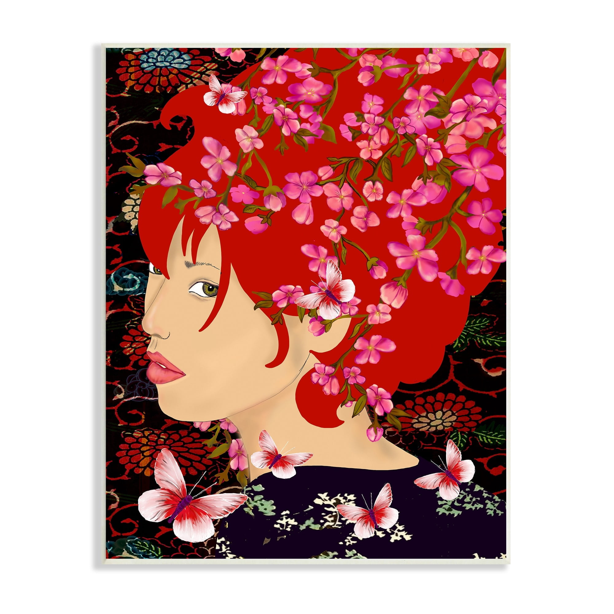 Stupell Industries Pink Blossom Female Portrait Butterfly Florals Abstract Pattern, 10 x 15,Design by Sangita Bachelet