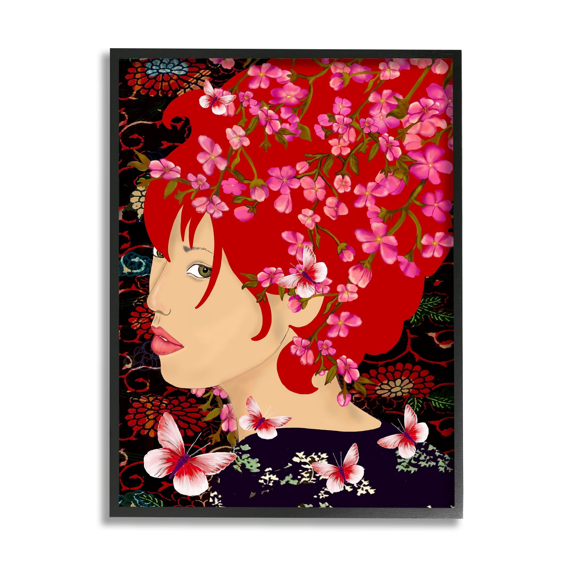 Stupell Industries Pink Blossom Female Portrait Butterfly Florals Abstract Pattern, 16 x 20,Design by Sangita Bachelet