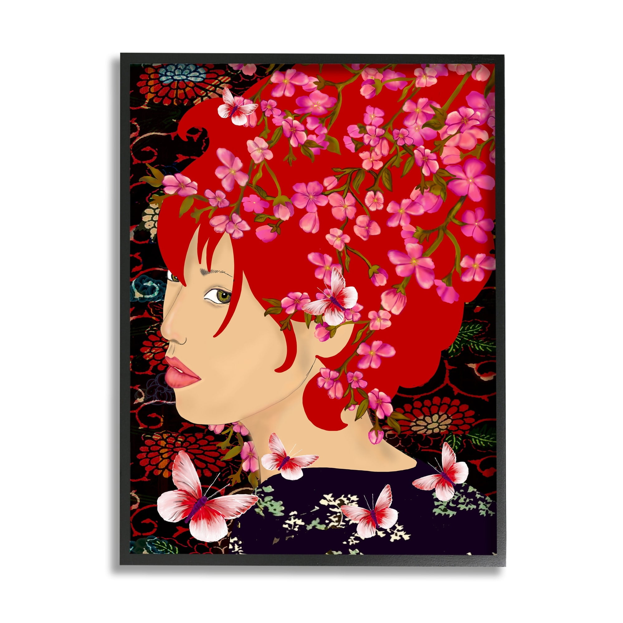 Stupell Industries Pink Blossom Female Portrait Butterfly Florals Abstract Pattern, 24 x 30,Design by Sangita Bachelet