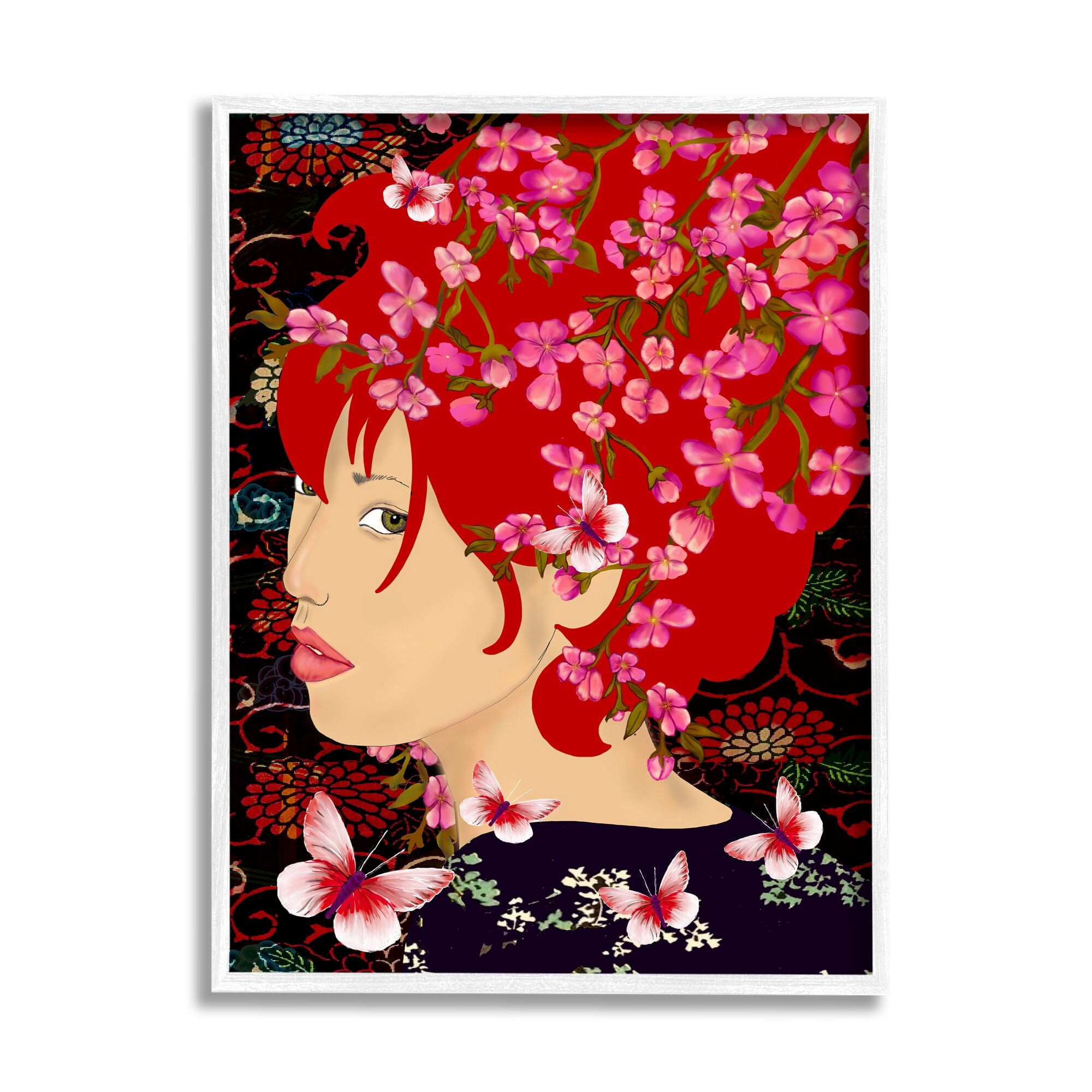 Stupell Industries Pink Blossom Female Portrait Butterfly Florals Abstract Pattern, 24 x 30,Design by Sangita Bachelet