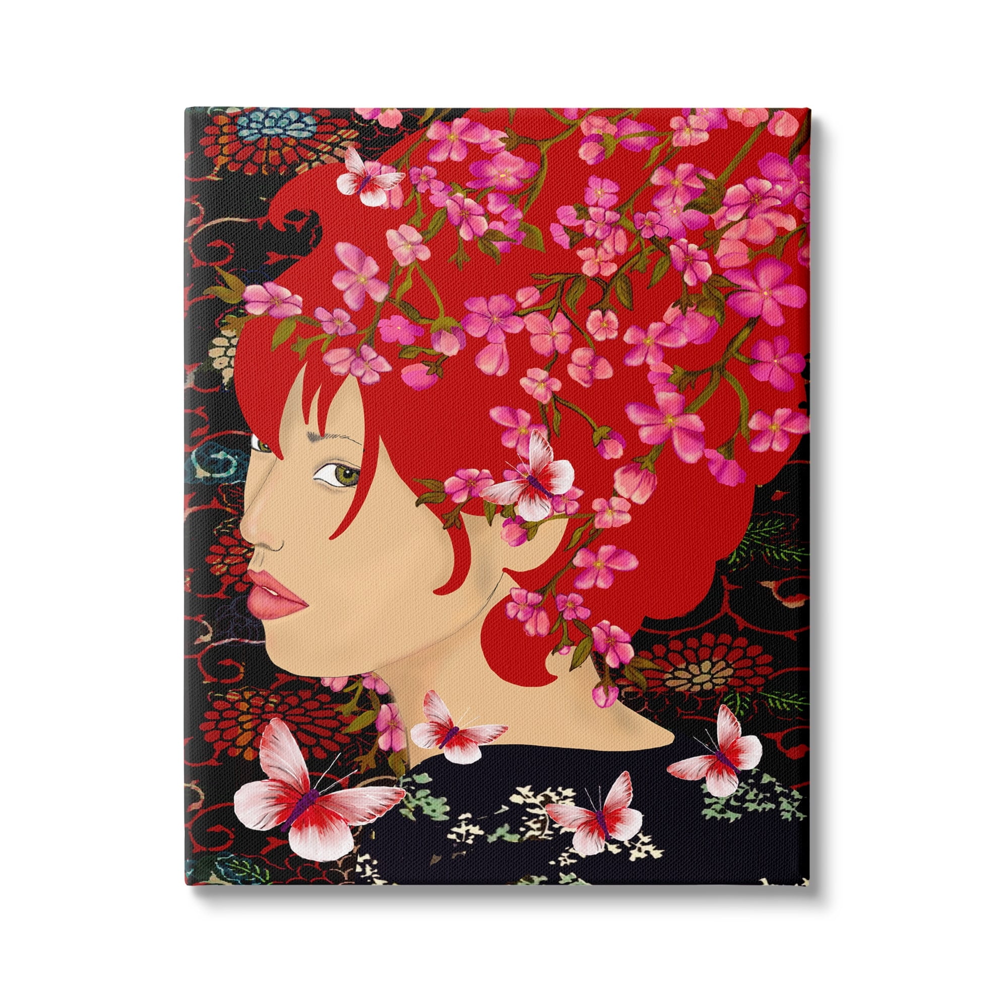 Stupell Industries Pink Blossom Female Portrait Butterfly Florals Abstract Pattern, 36 x 48,Design by Sangita Bachelet