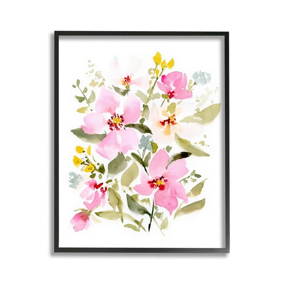 Stupell Industries Pink Blossom Pattern Botanical & Floral Painting Black Framed Art Print Wall Art, 11 x 14