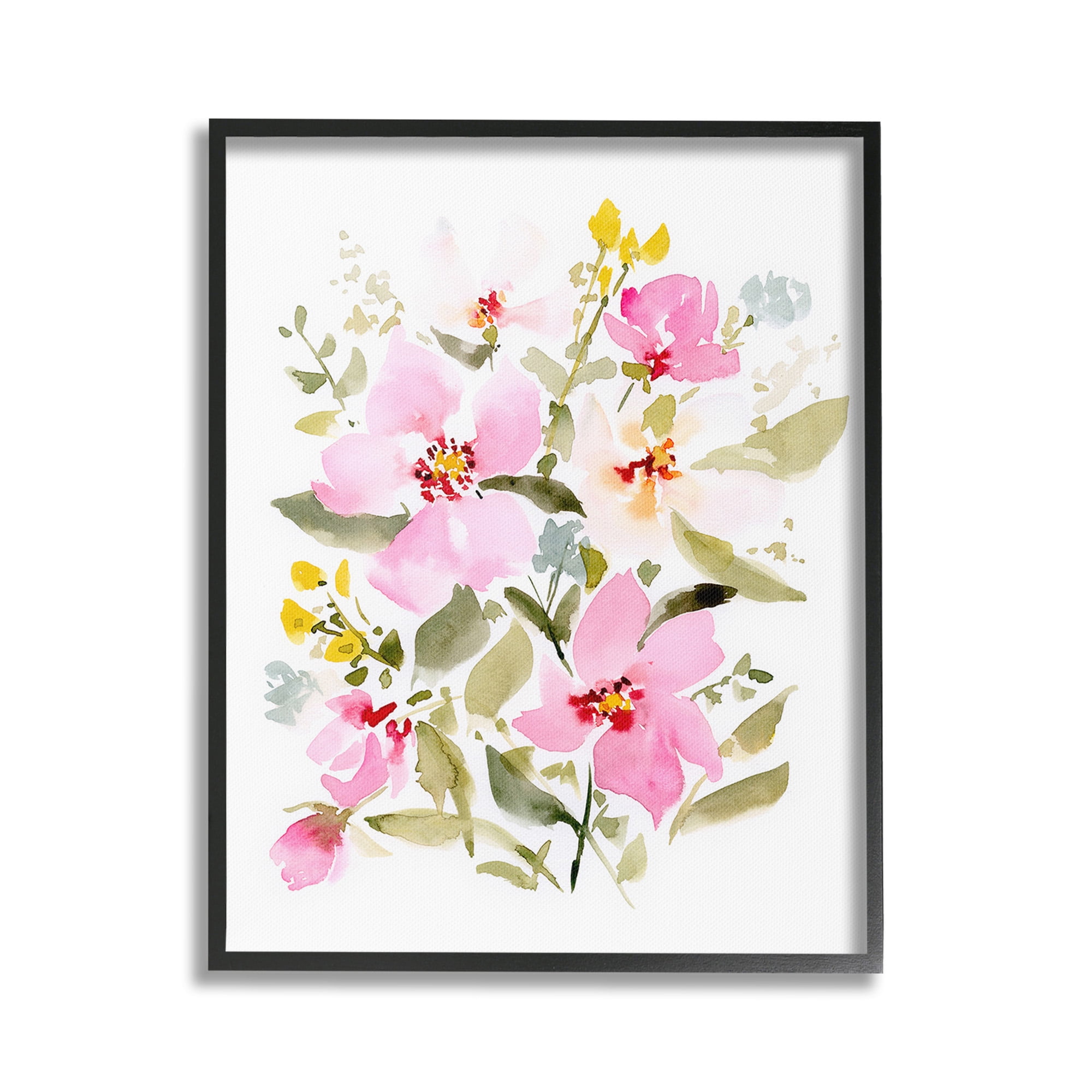 Stupell Industries Pink Blossom Pattern Botanical & Floral Painting Black Framed Art Print Wall Art, 16 x 20