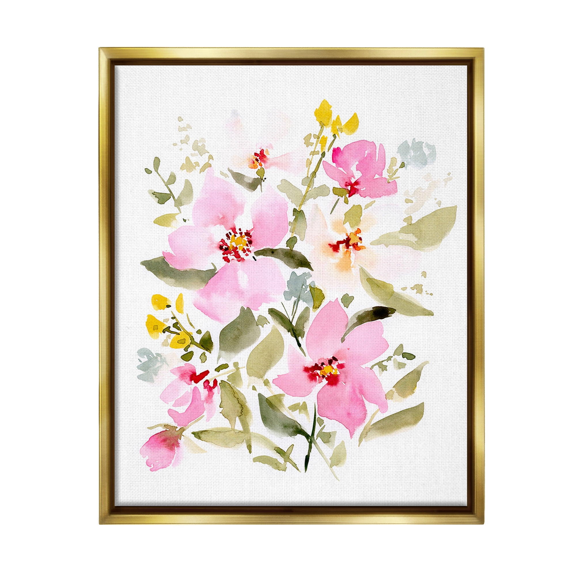 Stupell Industries Pink Blossom Pattern Botanical & Floral Painting Gold Floater Framed Canvas Art Print Wall Art, 25 x 31