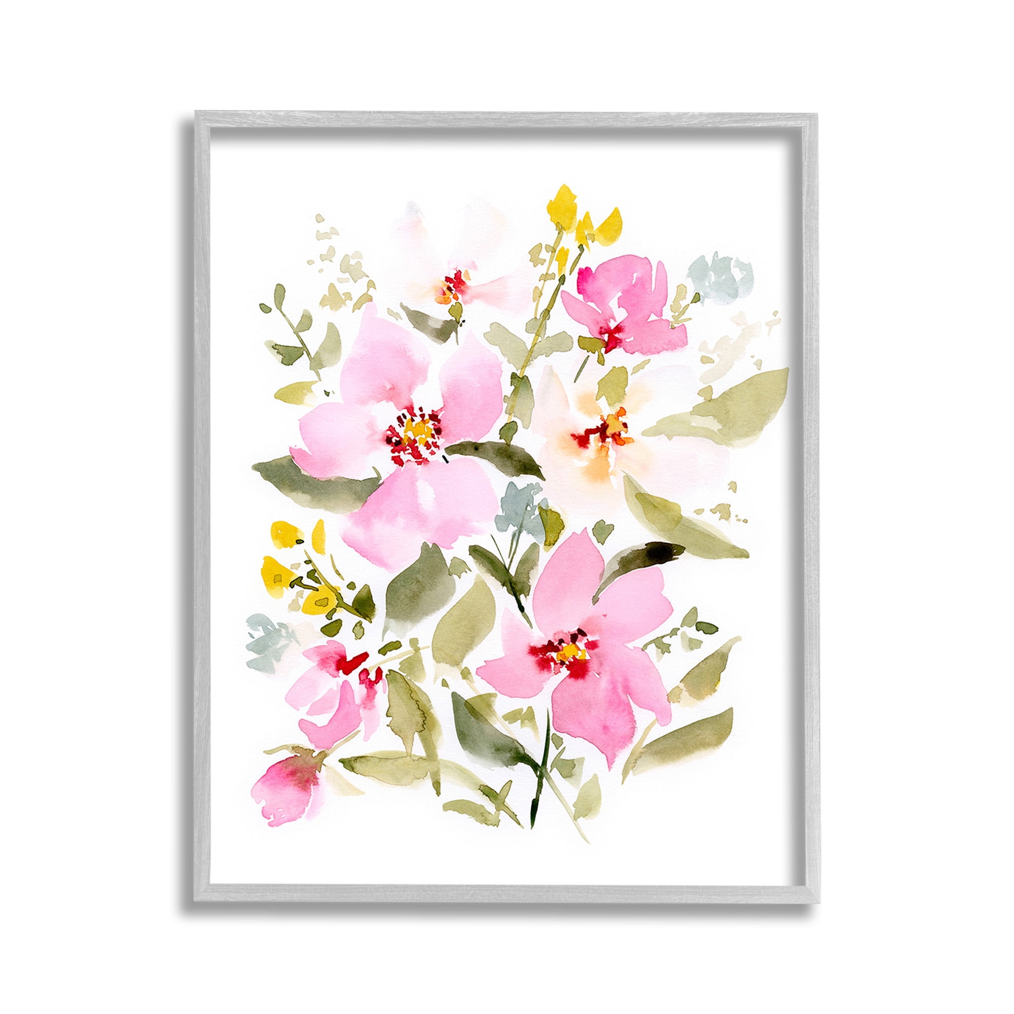 Stupell Industries Pink Blossom Pattern Botanical & Floral Painting Gray Framed Art Print Wall Art, 11 x 14