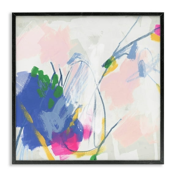 Stupell Industries Pink & Blue Abstraction Abstract Painting Black Framed Art Print Wall Art, 12 x 12
