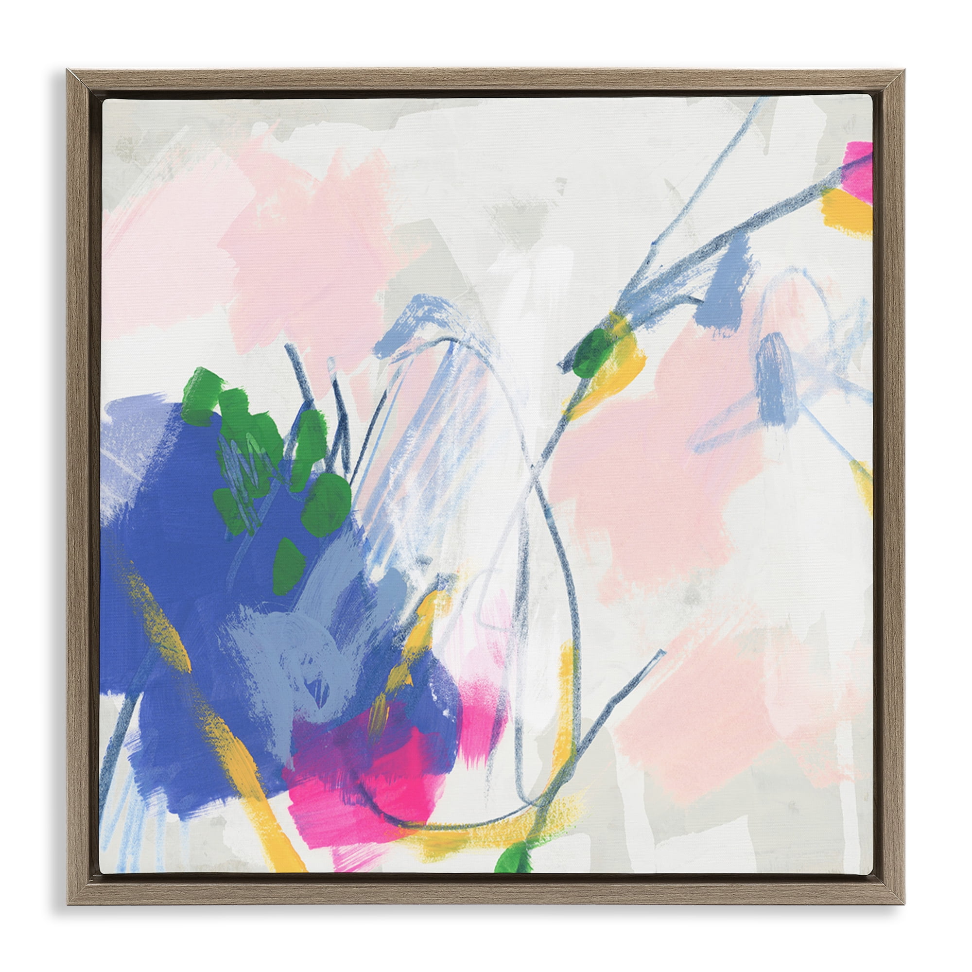 Stupell Industries Pink & Blue Abstraction Abstract Painting Brown Floater Framed Canvas Art Print Wall Art, 18 x 18