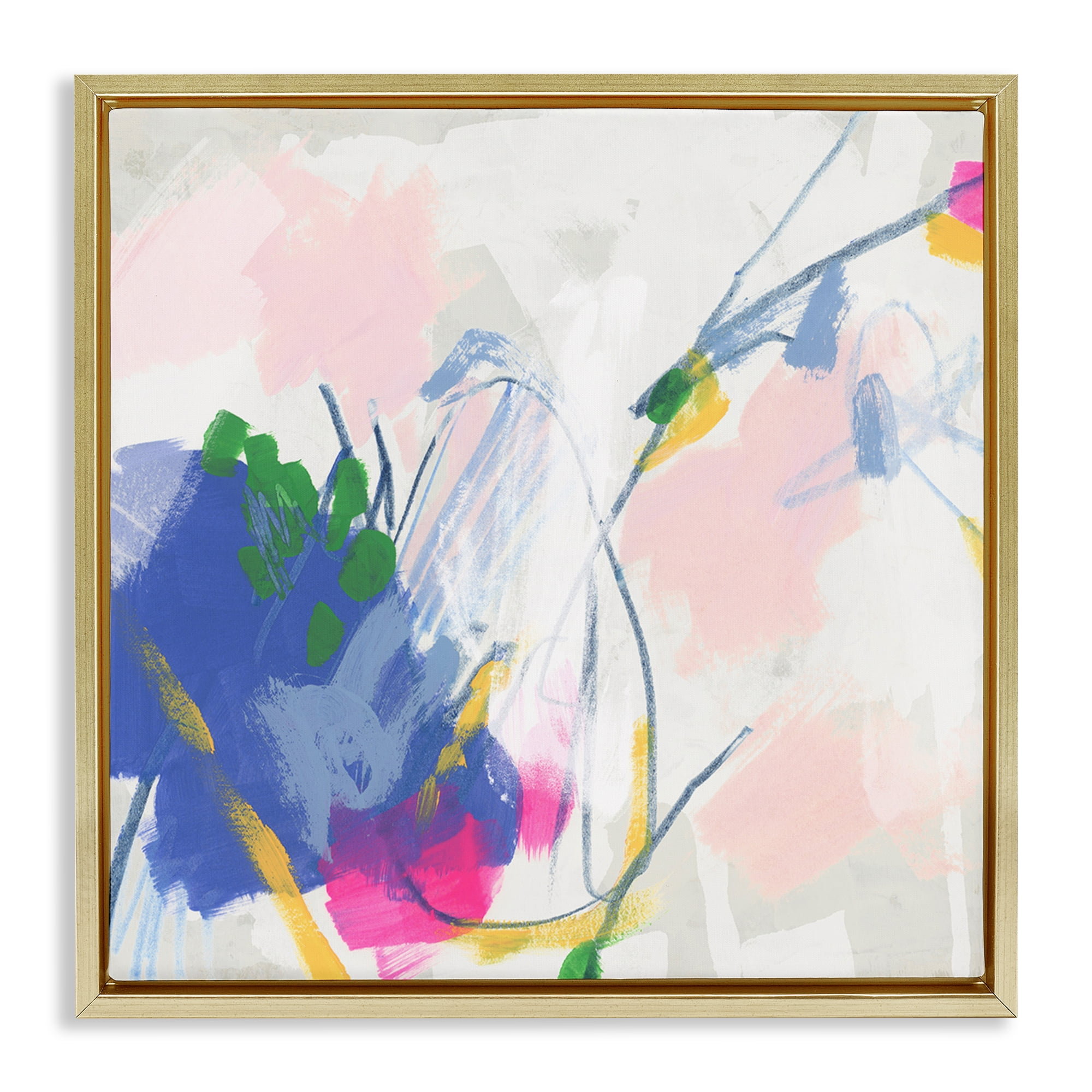 Stupell Industries Pink & Blue Abstraction Abstract Painting Gold Floater Framed Canvas Art Print Wall Art, 25 x 25