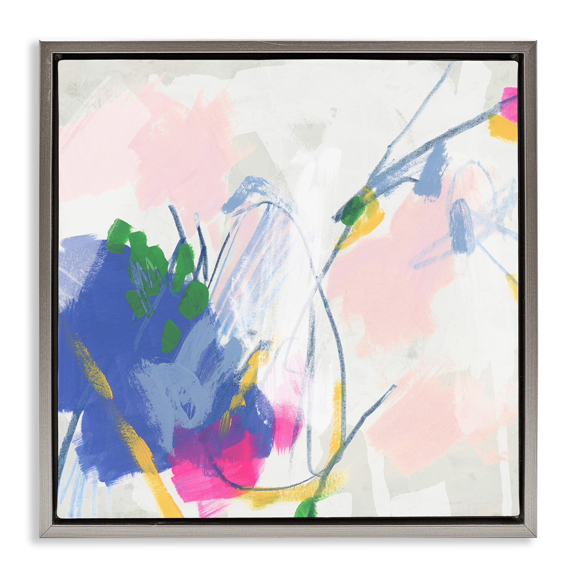 Stupell Industries Pink & Blue Abstraction Abstract Painting Gray Floater Framed Canvas Art Print Wall Art, 18 x 18
