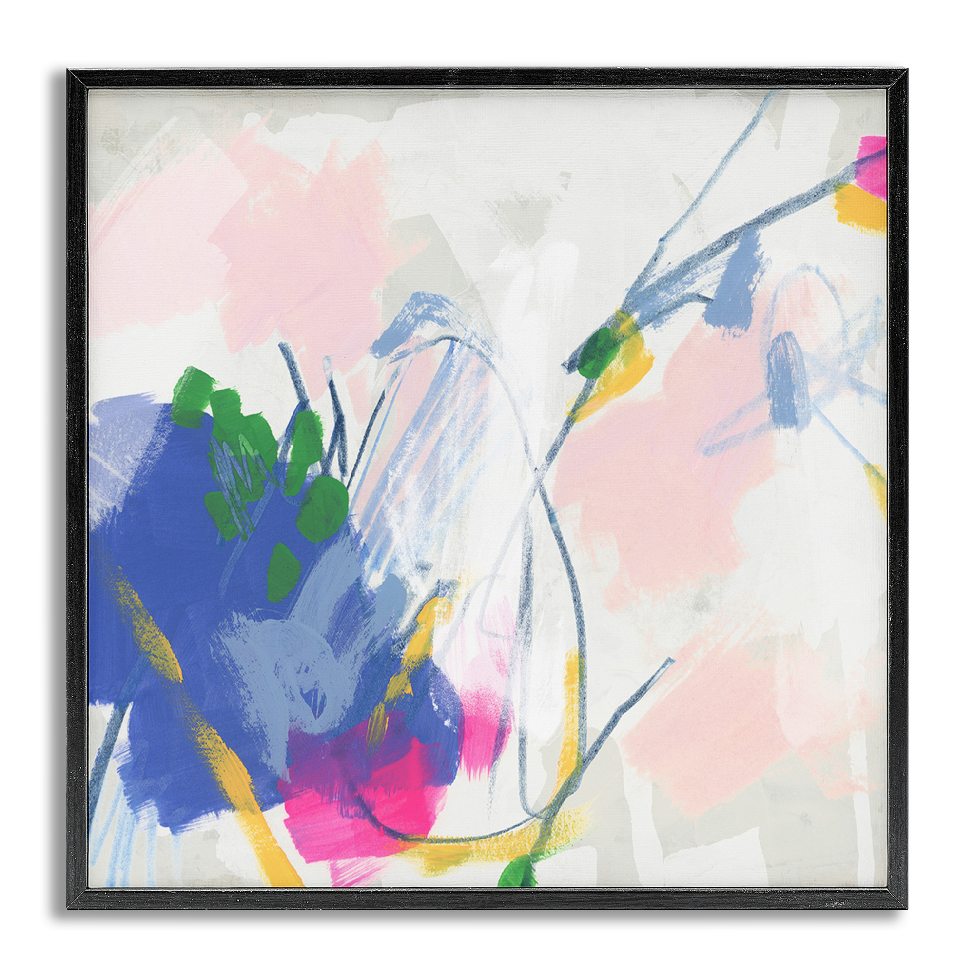 Stupell Industries Pink & Blue Abstraction Abstract Painting Gray Framed Art Print Wall Art, 24 x 24