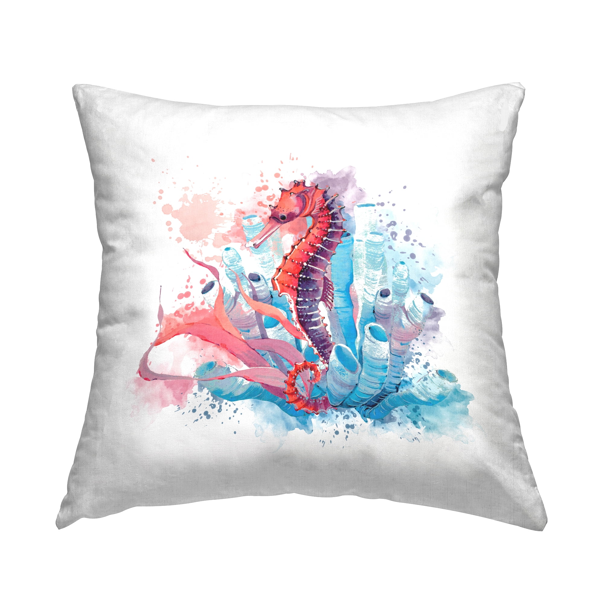 Stupell Industries Pink & Blue Aquatic Seahorse Square Decorative Printed Throw Pillow Design By Artsy Sally, 18 x 18