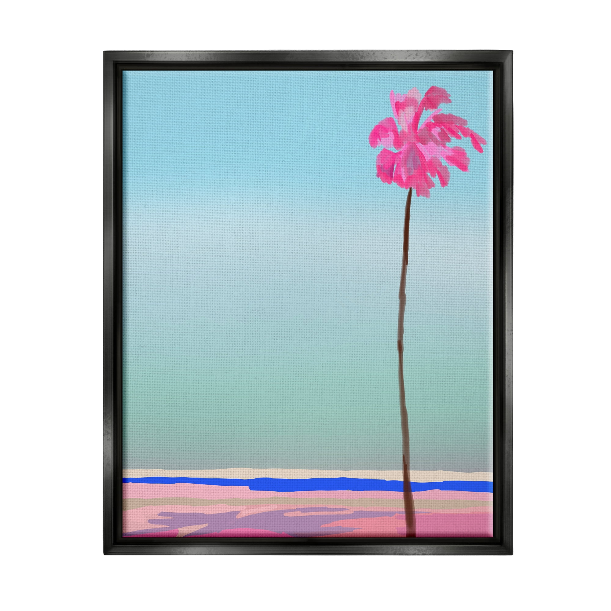 Stupell Industries Pink & Blue Beach Palm Nature Painting Black Floater Framed Art Print Wall Art, 25 x 31