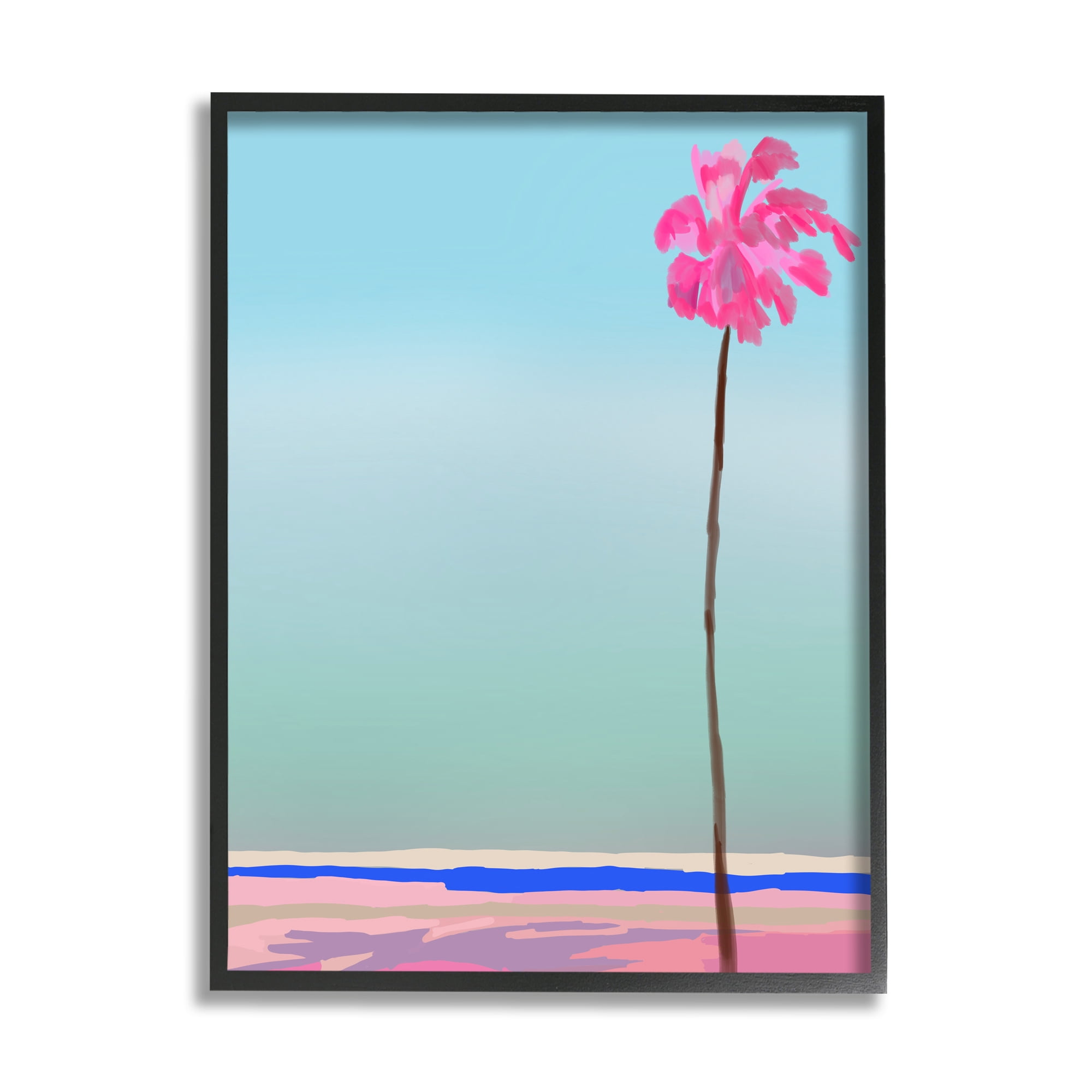 Stupell Industries Pink & Blue Beach Palm Nature Painting Black Framed Art Print Wall Art, 24 x 30
