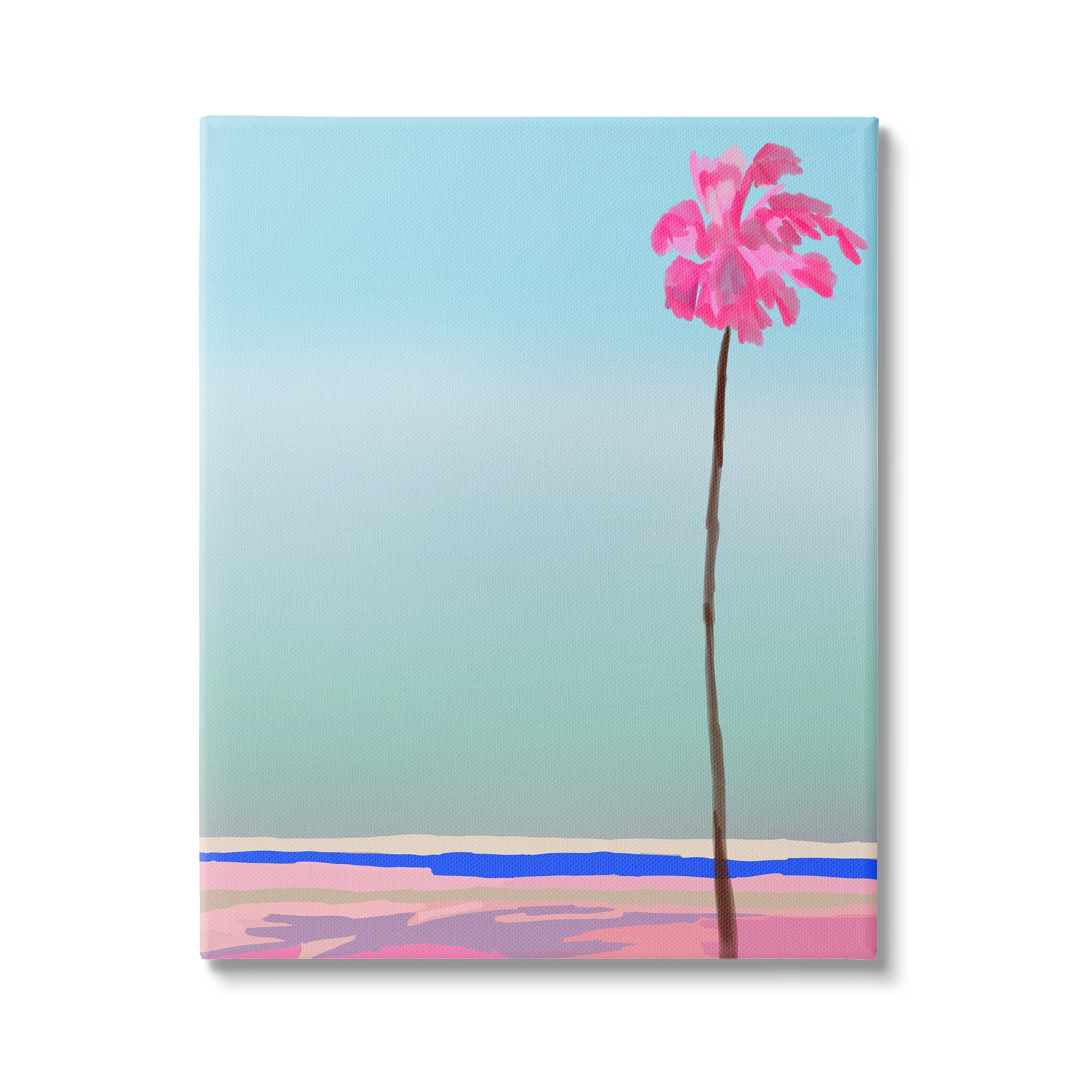 Stupell Industries Pink & Blue Beach Palm Nature Painting Gallery Wrapped Canvas Print Wall Art, 24 x 30