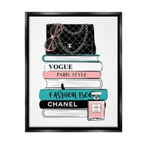 Stupell Industries Pink & Blue Bookstack Beauty & Fashion Painting Black Floater Framed Canvas Art Print Wall Art, 17 x 21