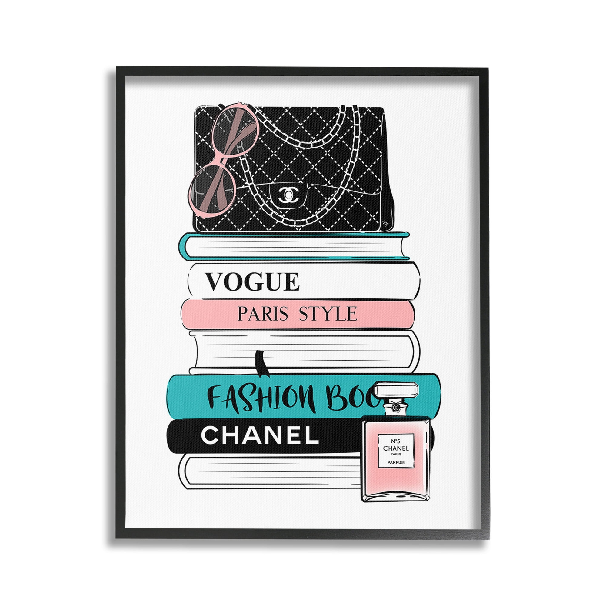 Stupell Industries Pink & Blue Bookstack Beauty & Fashion Painting Black Framed Art Print Wall Art, 24 x 30