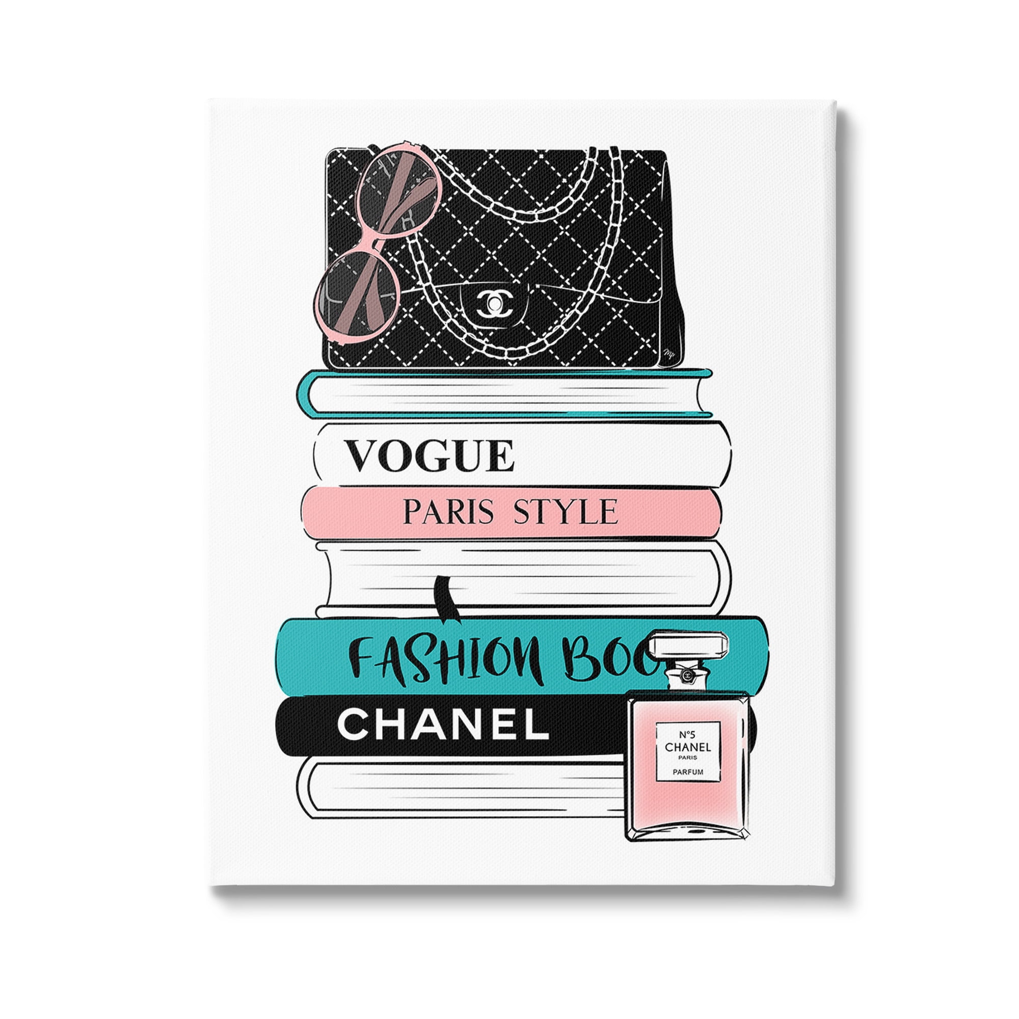 Stupell Industries Pink & Blue Bookstack Beauty & Fashion Painting Gallery Wrapped Canvas Art Print Wall Art, 24 x 30