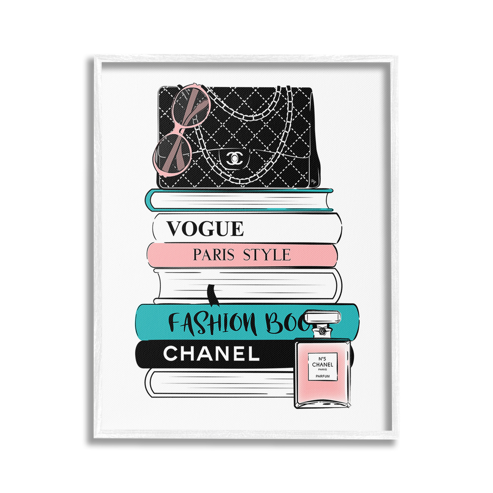 Stupell Industries Pink & Blue Bookstack Beauty & Fashion Painting White Framed Art Print Wall Art, 24 x 30