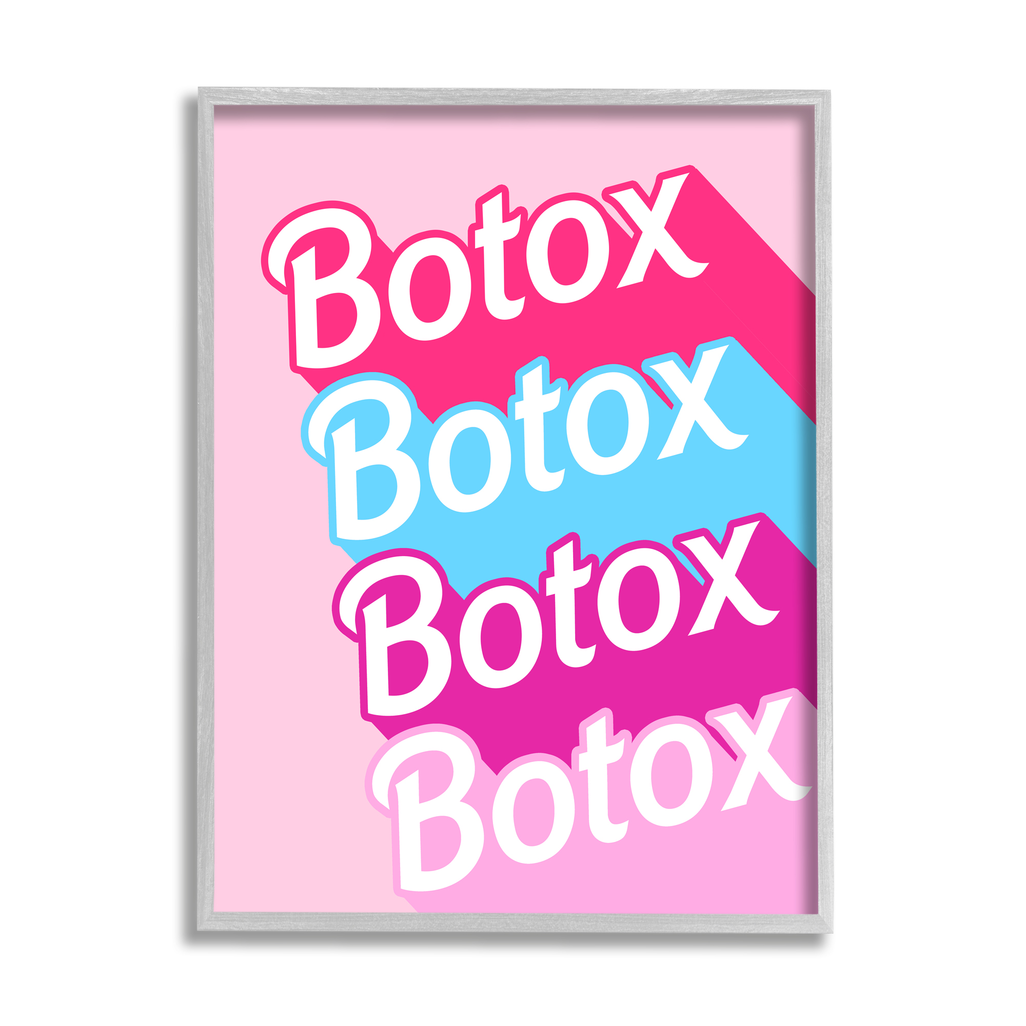 Stupell Industries Pink & Blue Botox Phrase Inspirational Painting Gray Framed Art Print Wall Art, 24 x 30