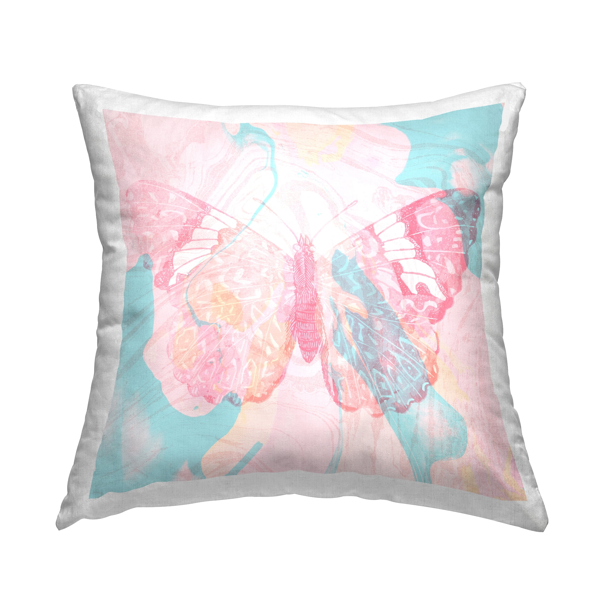 Stupell Industries Pink Blue Butterfly Layered Abstract Background Design by Daphne Polselli Throw Pillow