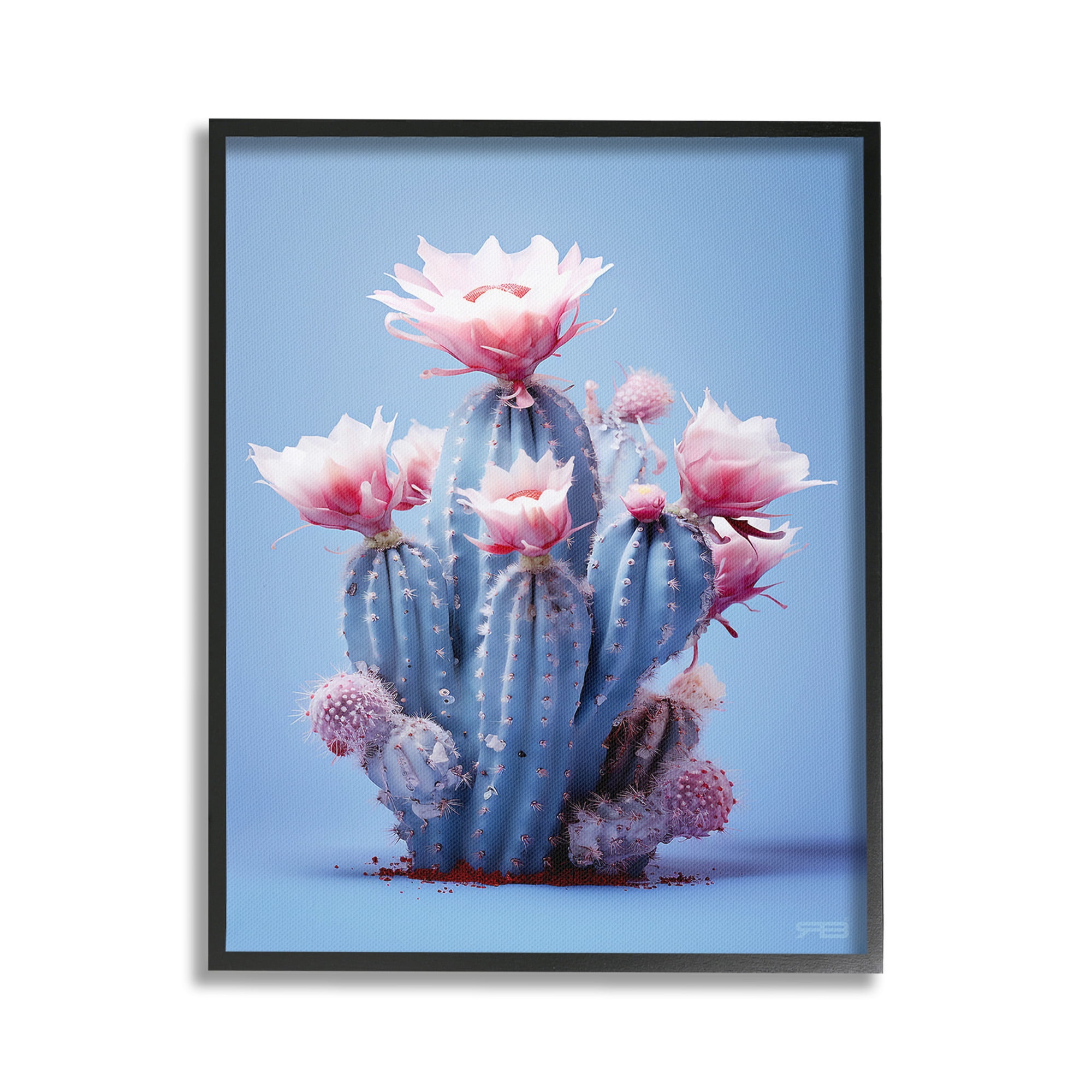 Stupell Industries Pink & Blue Cactus Flowers Botanical & Floral Painting Black Framed Art Print Wall Art, 24 x 30