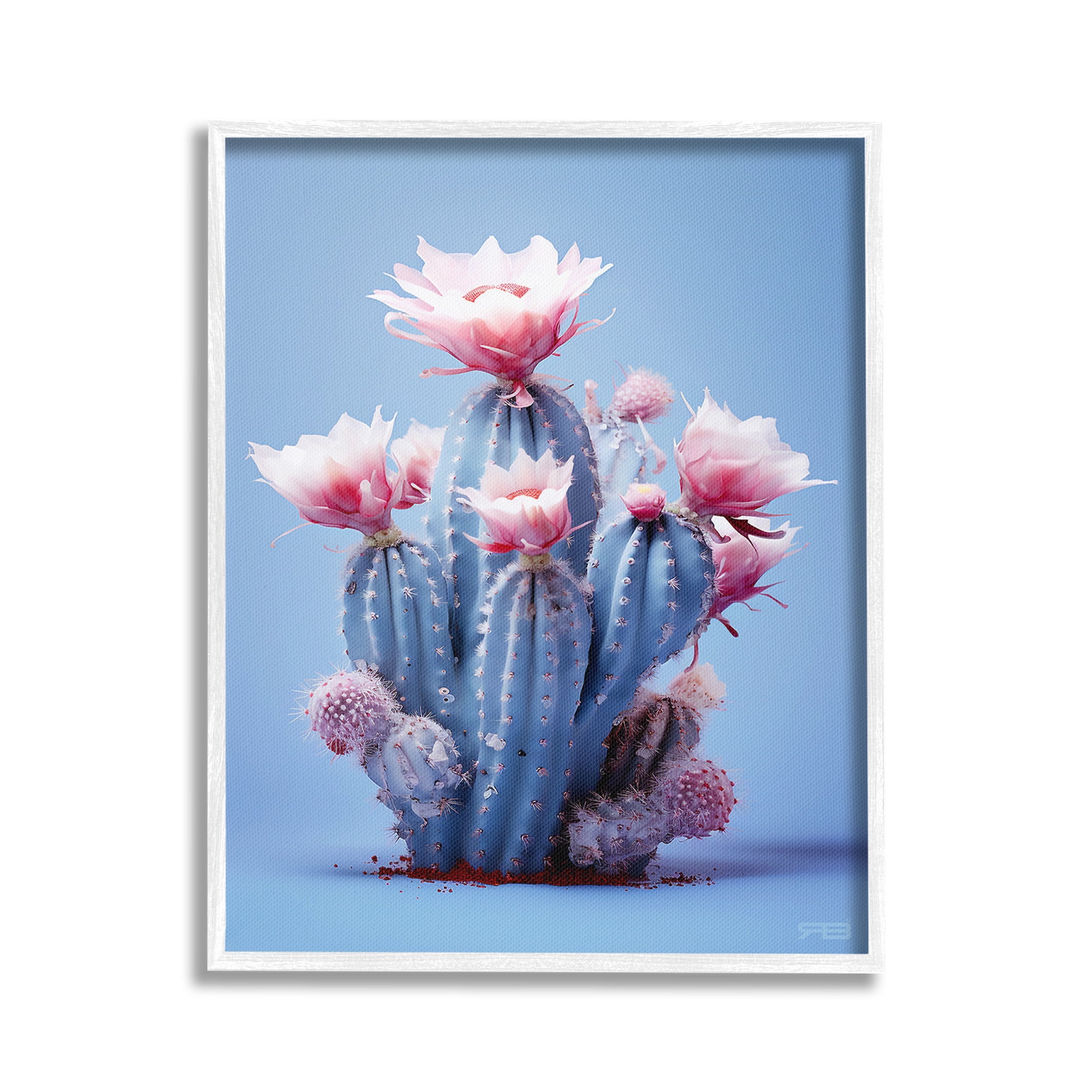 Stupell Industries Pink & Blue Cactus Flowers Botanical & Floral Painting White Framed Art Print Wall Art, 16 x 20
