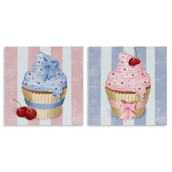 Stupell Industries Pink & Blue Cupcakes 2 Piece Canvas Wall Art Set design by Lori Mosley, 24 x 24
