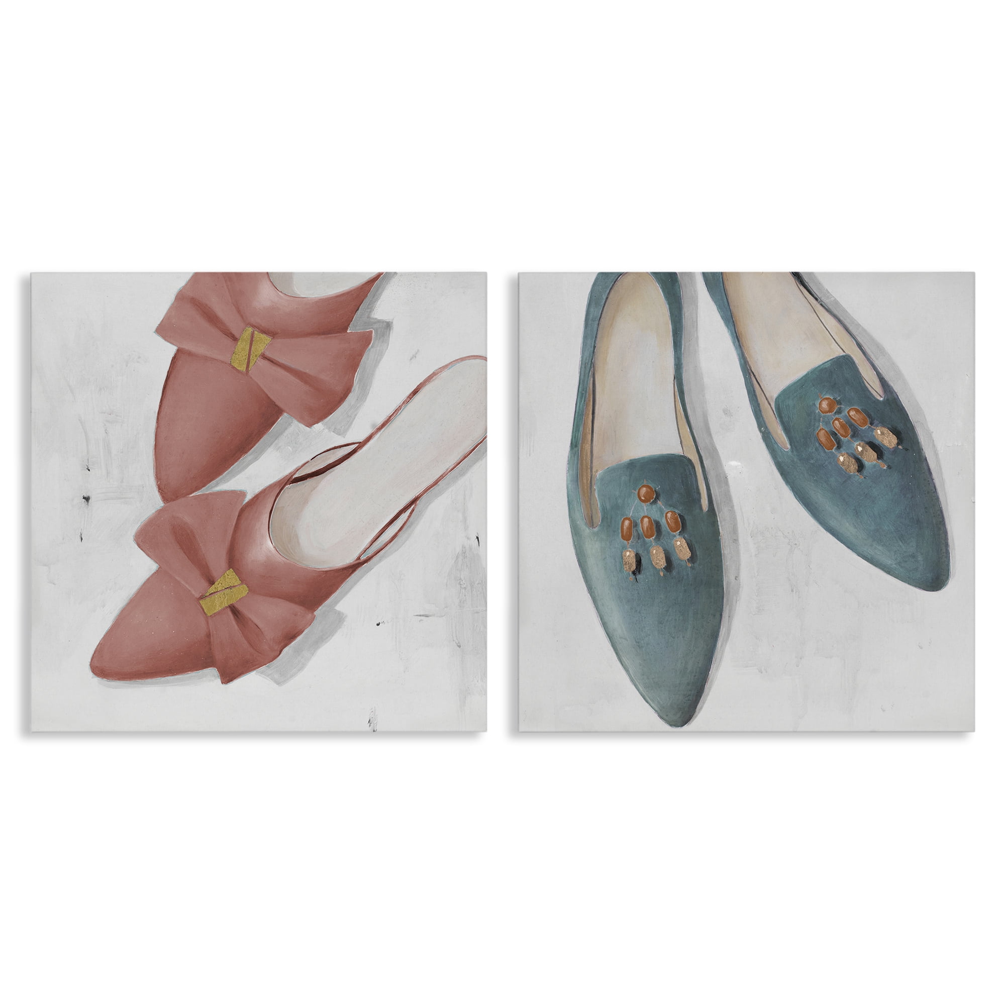 Stupell Industries Pink & Blue Fashion Flats Fashion Painting Wrapped Canvas Art Print Wall Art, 17 x 17, Set of 2