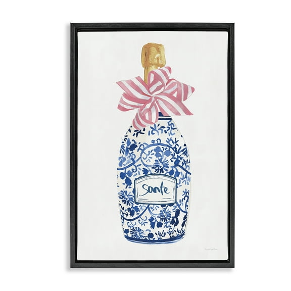 Stupell Industries Pink & Blue Flirty Champagne Black Framed Floater Canvas Wall Art design by Mercedes Lopez Charro, 25 x 17