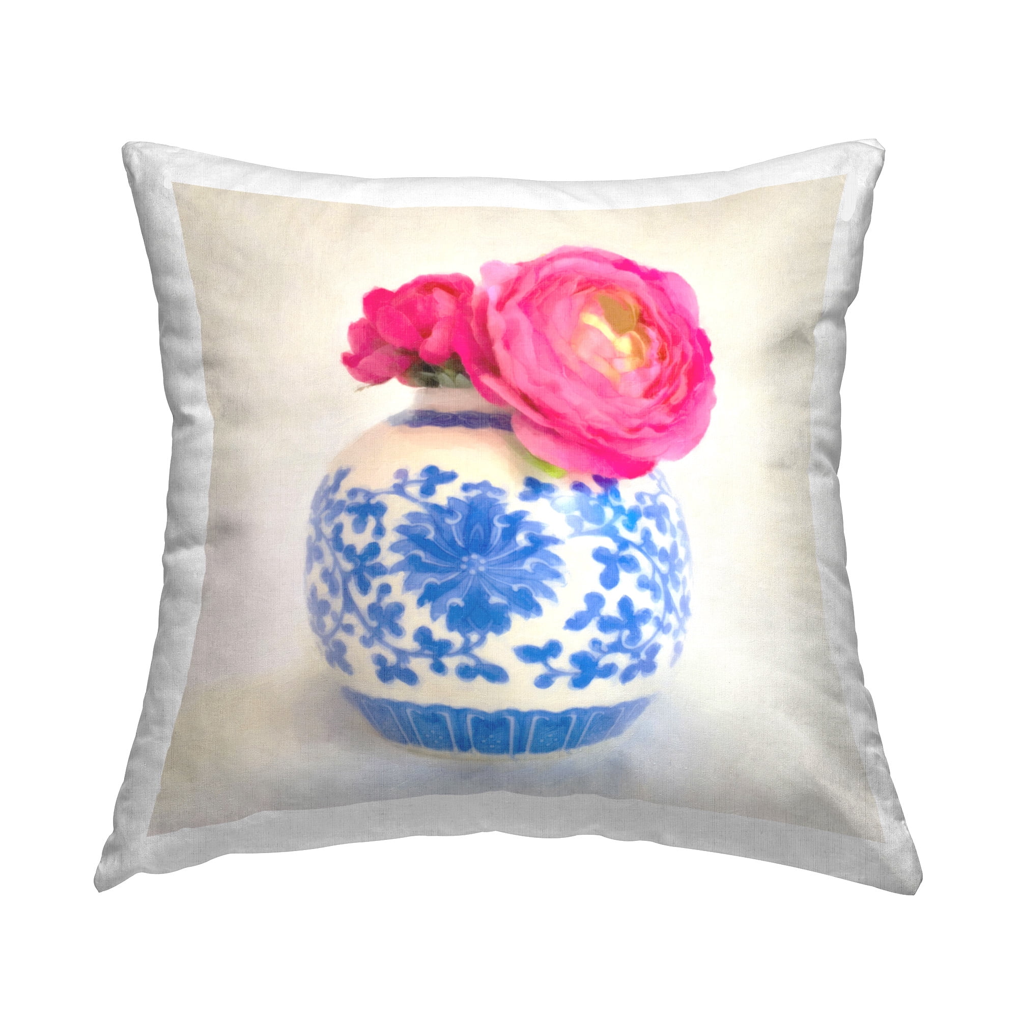 Stupell Industries Pink & Blue Floral Vase Decorative Printed Throw Pillow Design by GraffiTee Studios
