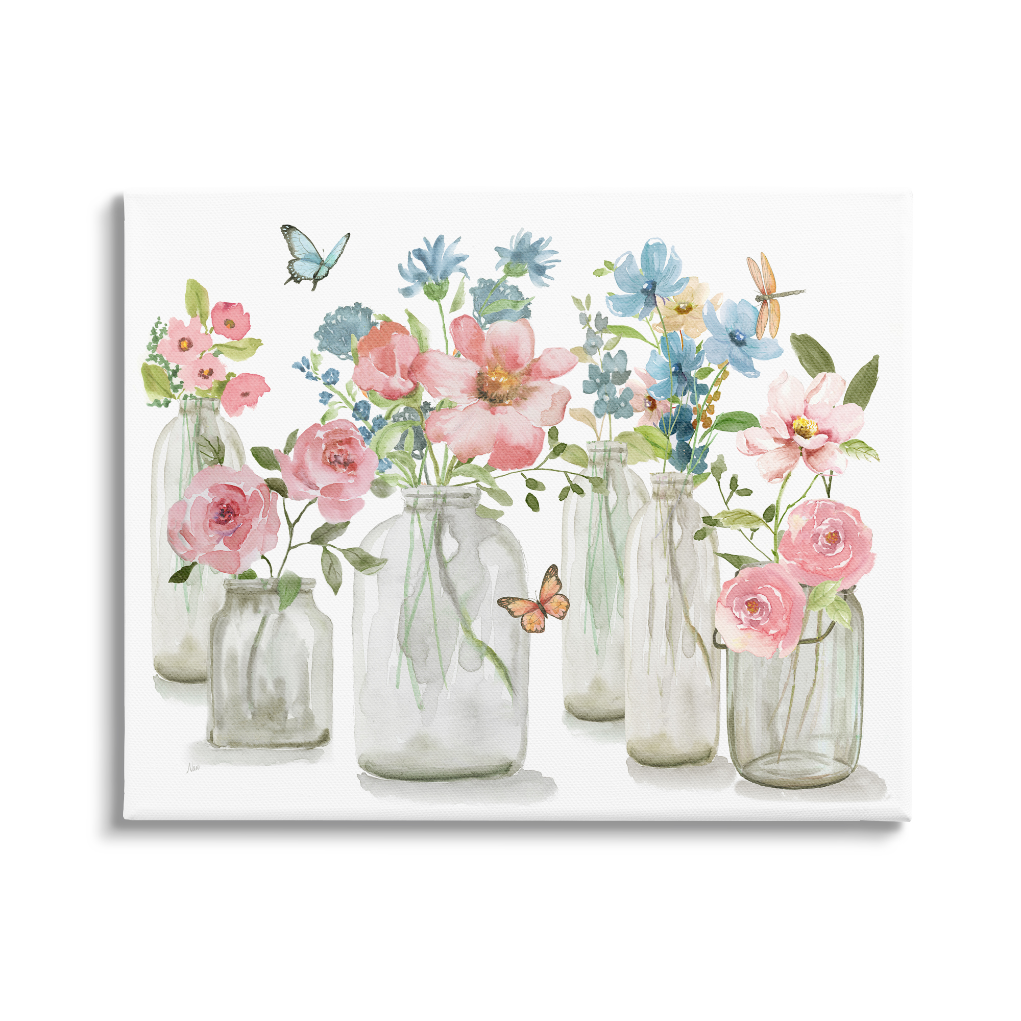 Stupell Industries Pink & Blue Flowers Botanical & Floral Painting Gallery Wrapped Canvas Art Print Wall Art, 48 x 36