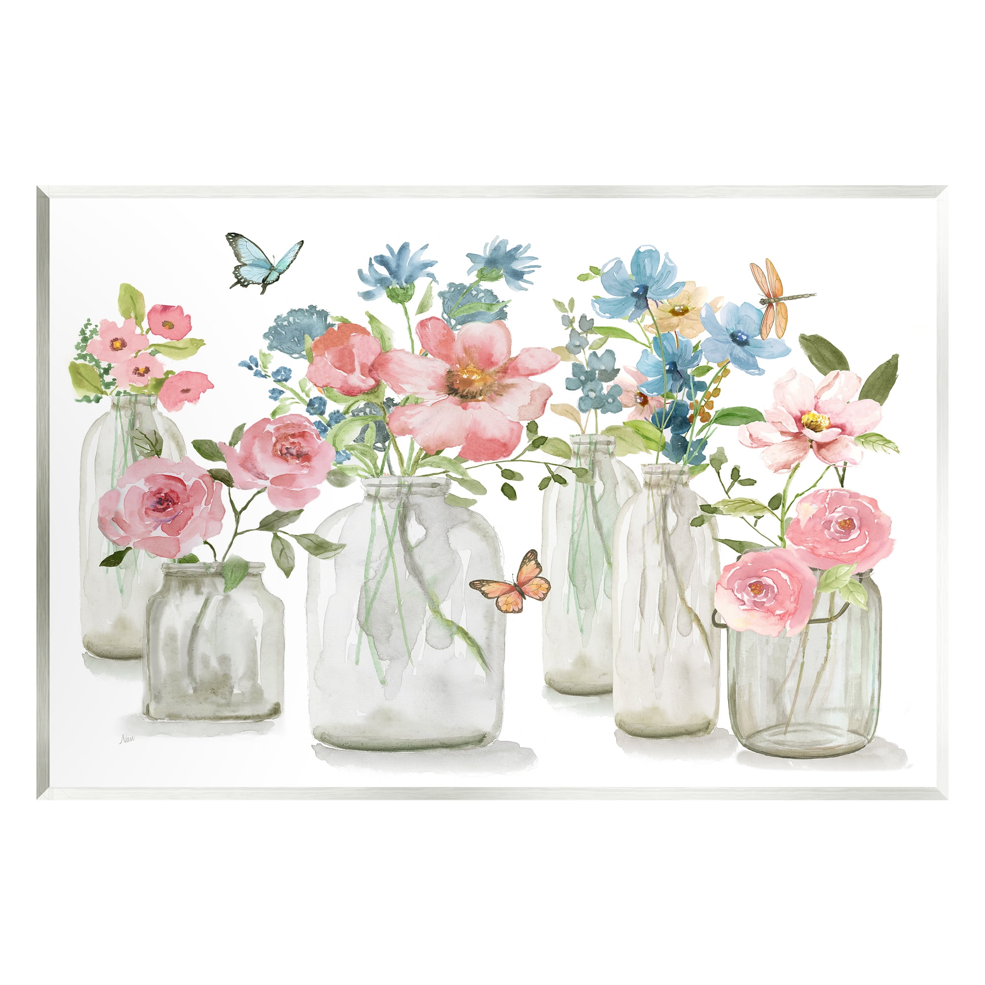 Stupell Industries Pink & Blue Flowers Botanical & Floral Painting Unframed Art Print Wall Art, 19 x 13