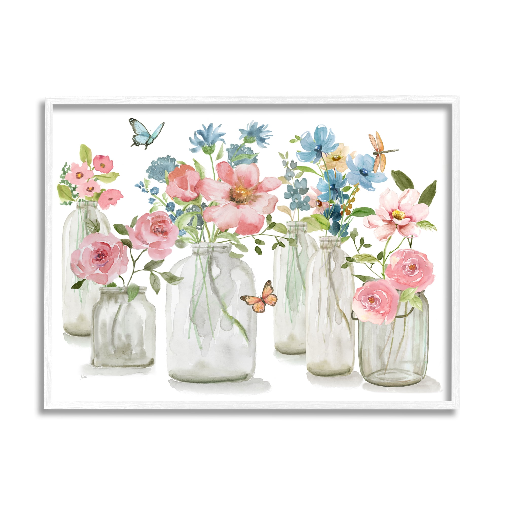 Stupell Industries Pink & Blue Flowers Botanical & Floral Painting White Framed Art Print Wall Art, 30 x 24