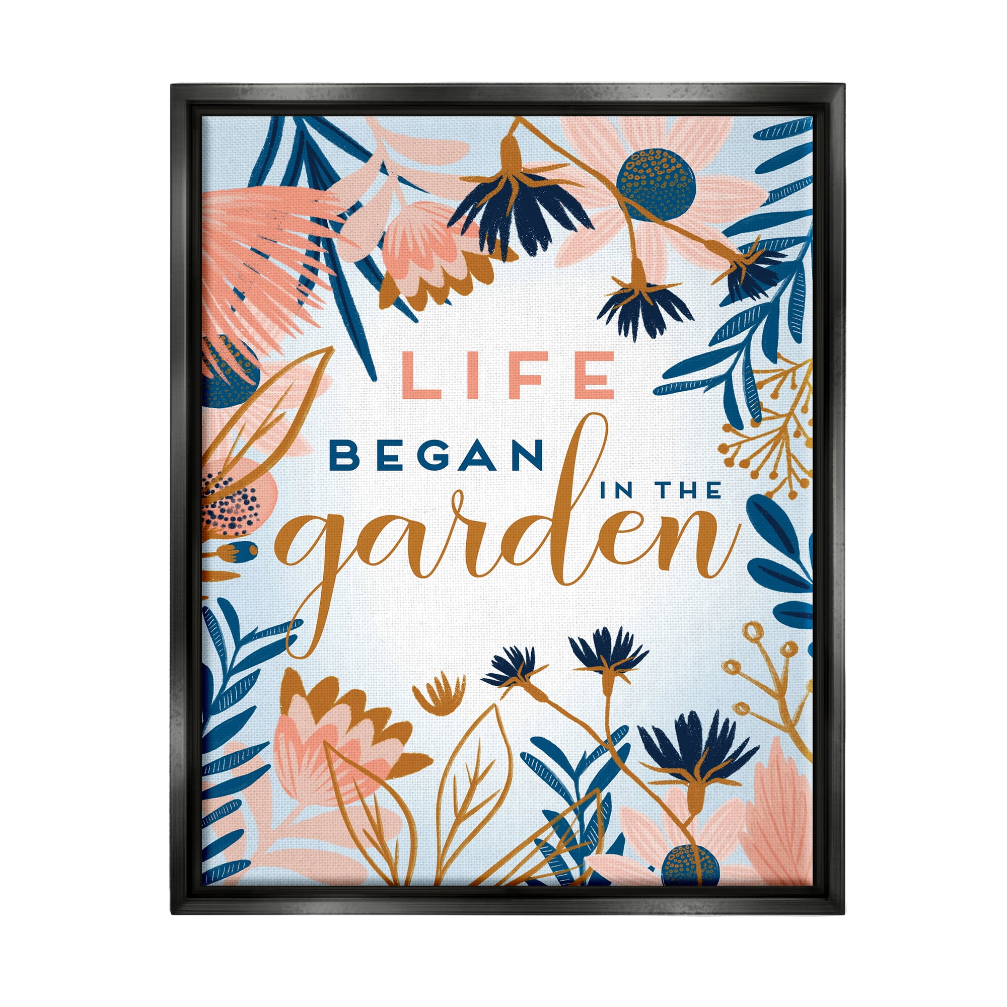 Stupell Industries Pink & Blue Gardening Botanical & Floral Painting Black Floater Framed Art Print Wall Art, 17 x 21