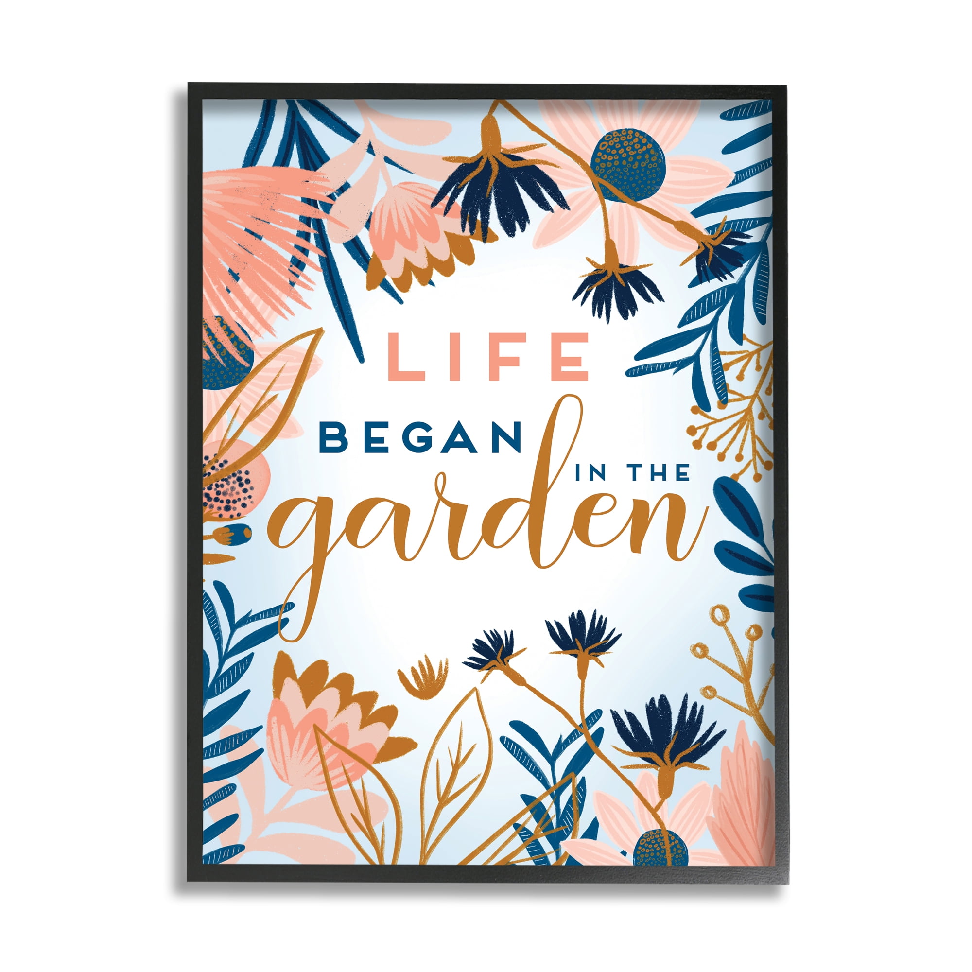 Stupell Industries Pink & Blue Gardening Botanical & Floral Painting Black Framed Art Print Wall Art, 16 x 20