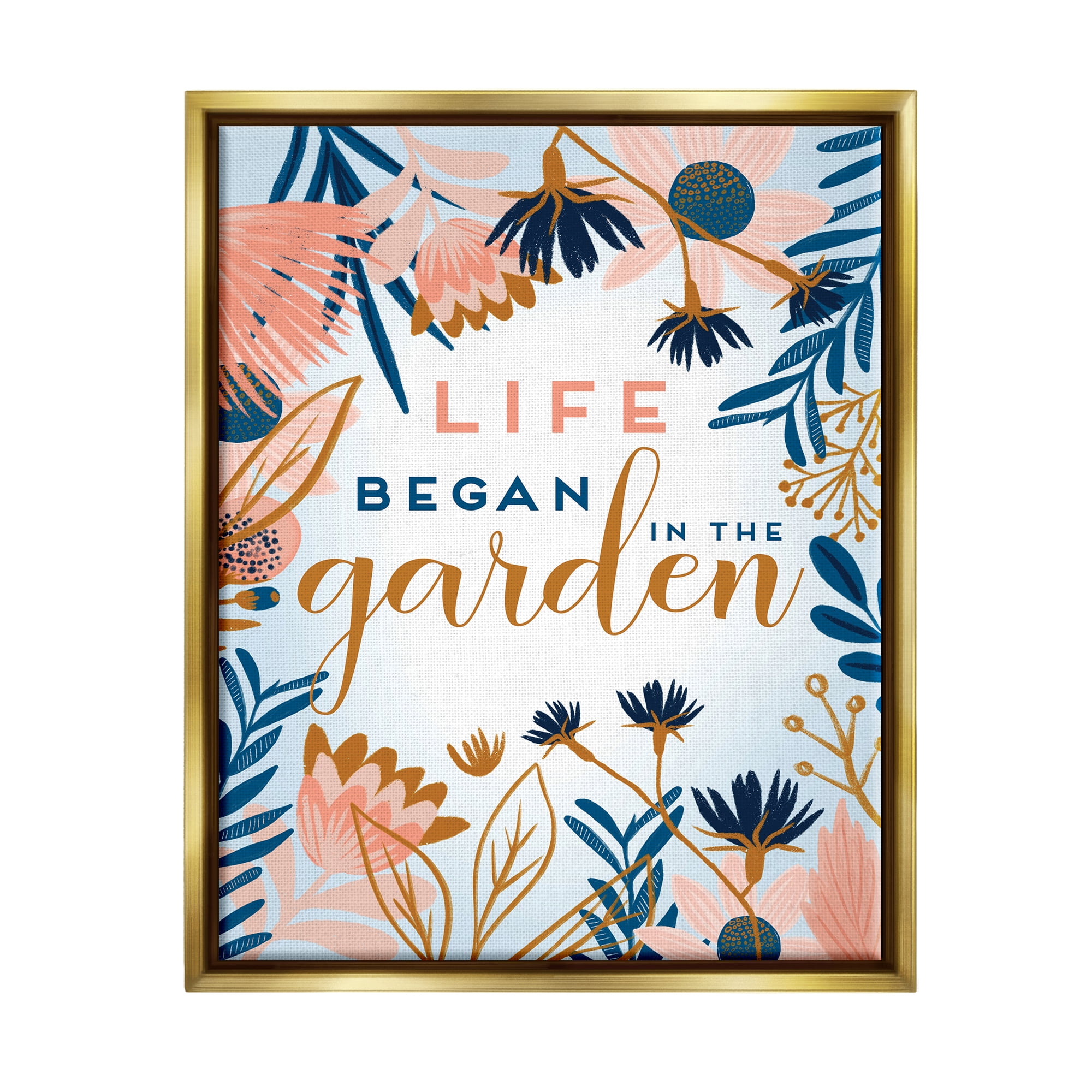 Stupell Industries Pink & Blue Gardening Botanical & Floral Painting Gold Floater Framed Art Print Wall Art, 25 x 31