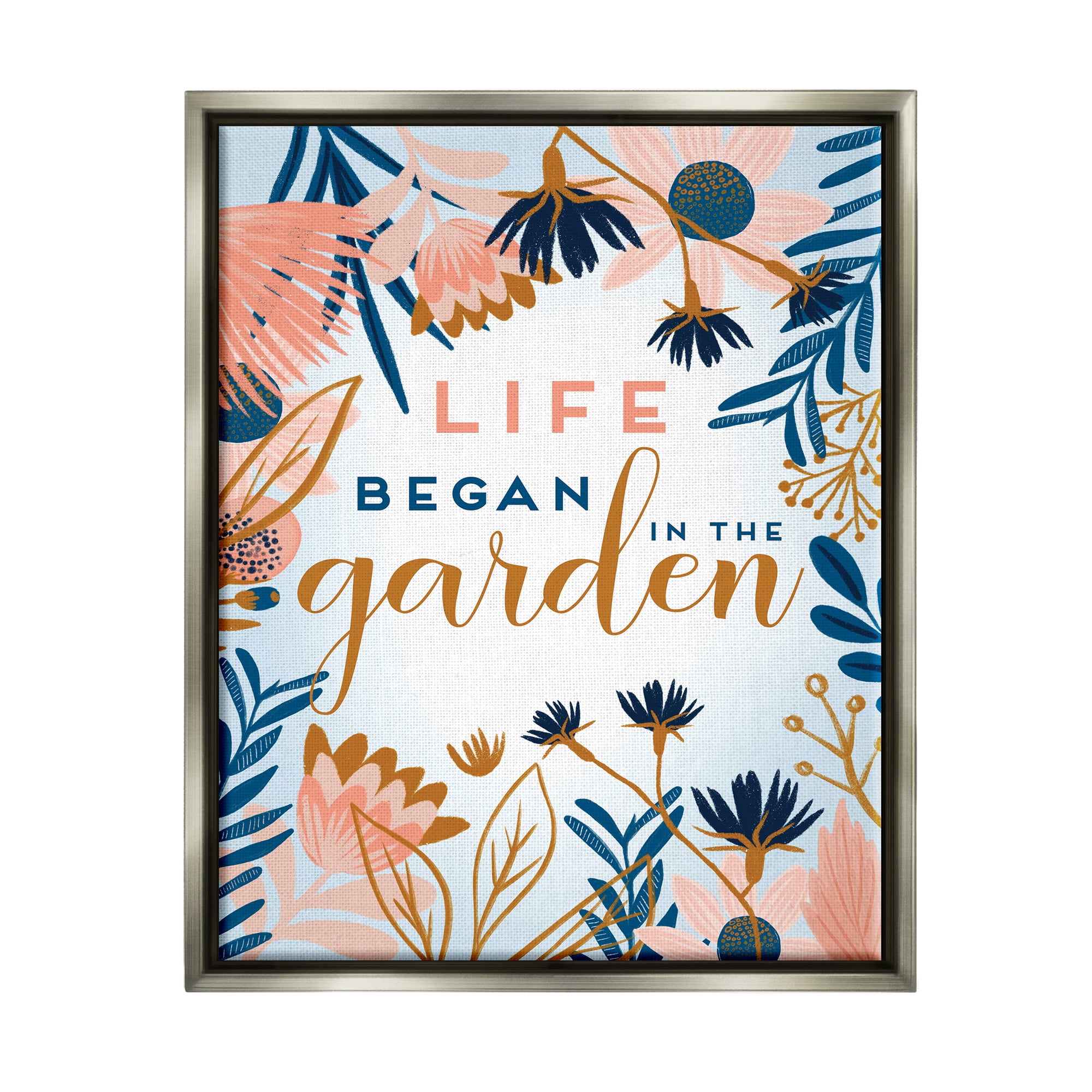 Stupell Industries Pink & Blue Gardening Botanical & Floral Painting Gray Floater Framed Art Print Wall Art, 25 x 31