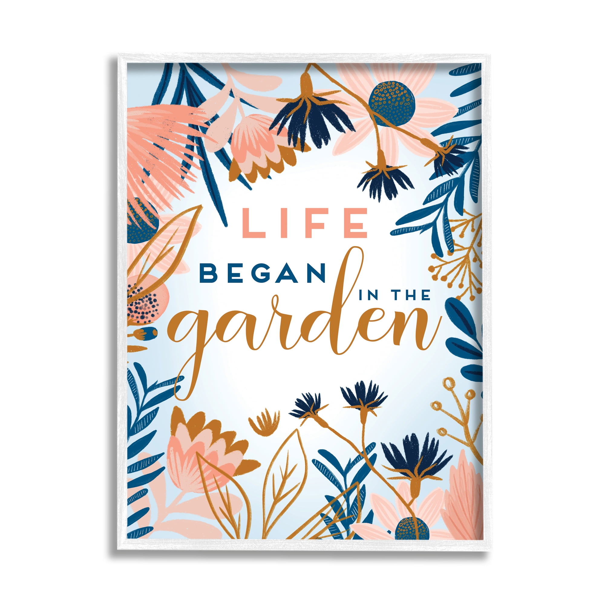 Stupell Industries Pink & Blue Gardening Botanical & Floral Painting White Framed Art Print Wall Art, 11 x 14