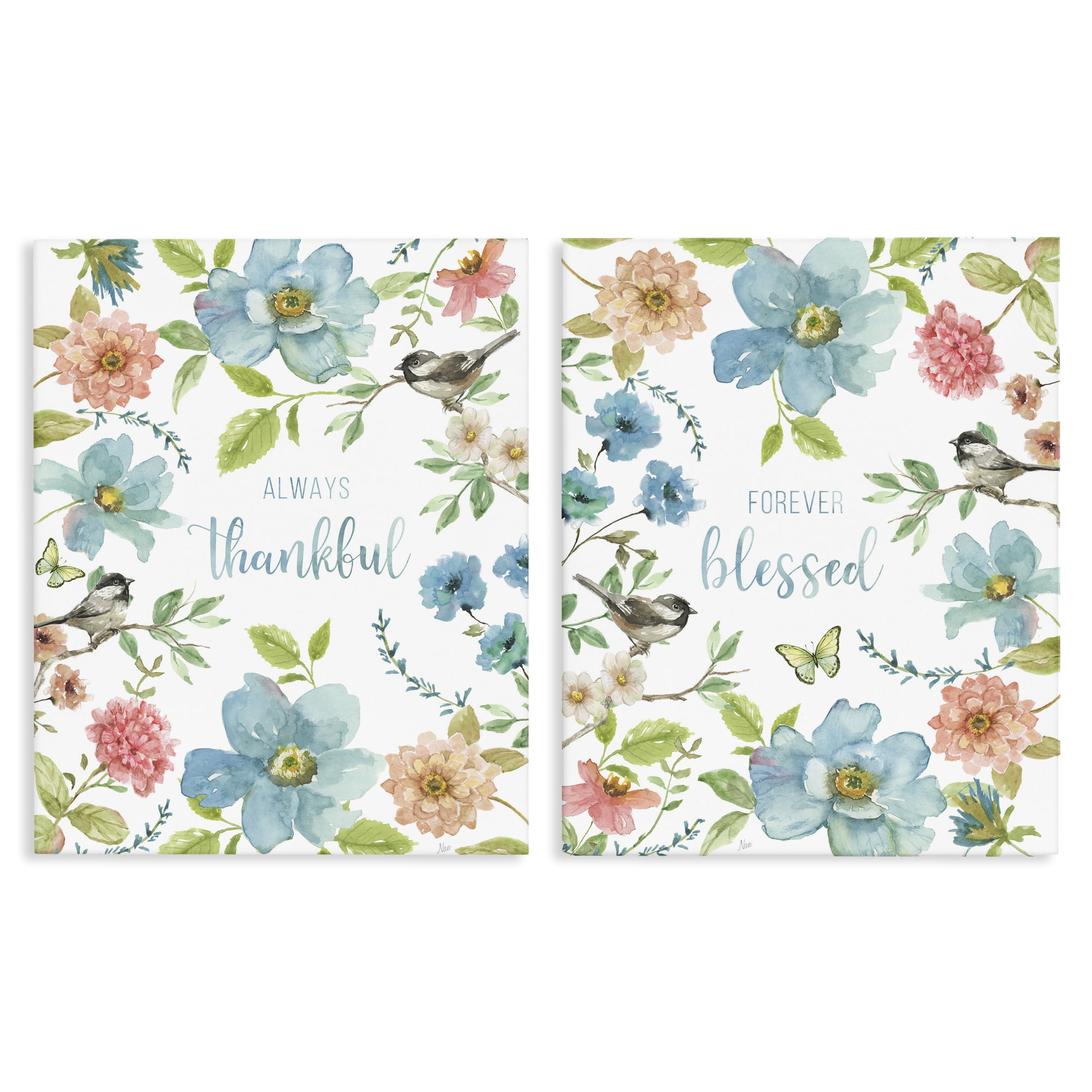 Stupell Industries Pink & Blue Gratitude Blooms 2 Piece Canvas Wall Art Set, design by Nan